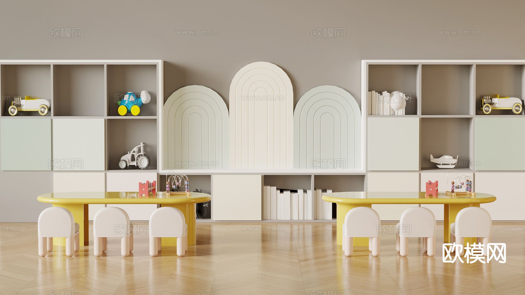 现代儿童桌椅 玩偶su模型下载（渲染图2）