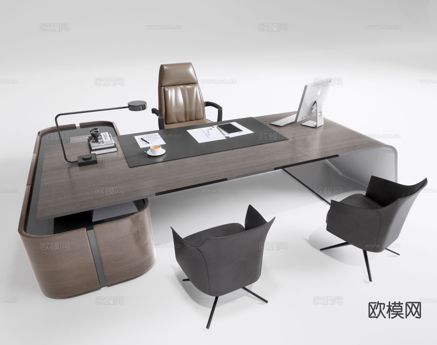 现代经理办公桌椅 班台桌su模型下载（渲染图2）