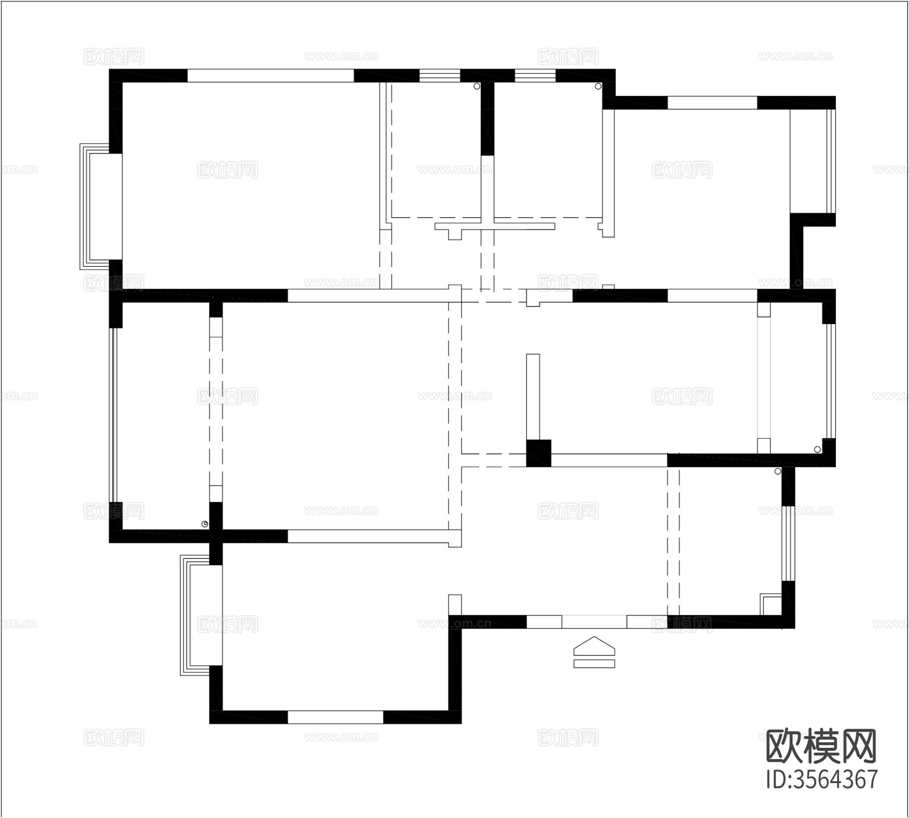 145㎡四房户型CAD平面图下载（渲染图1）