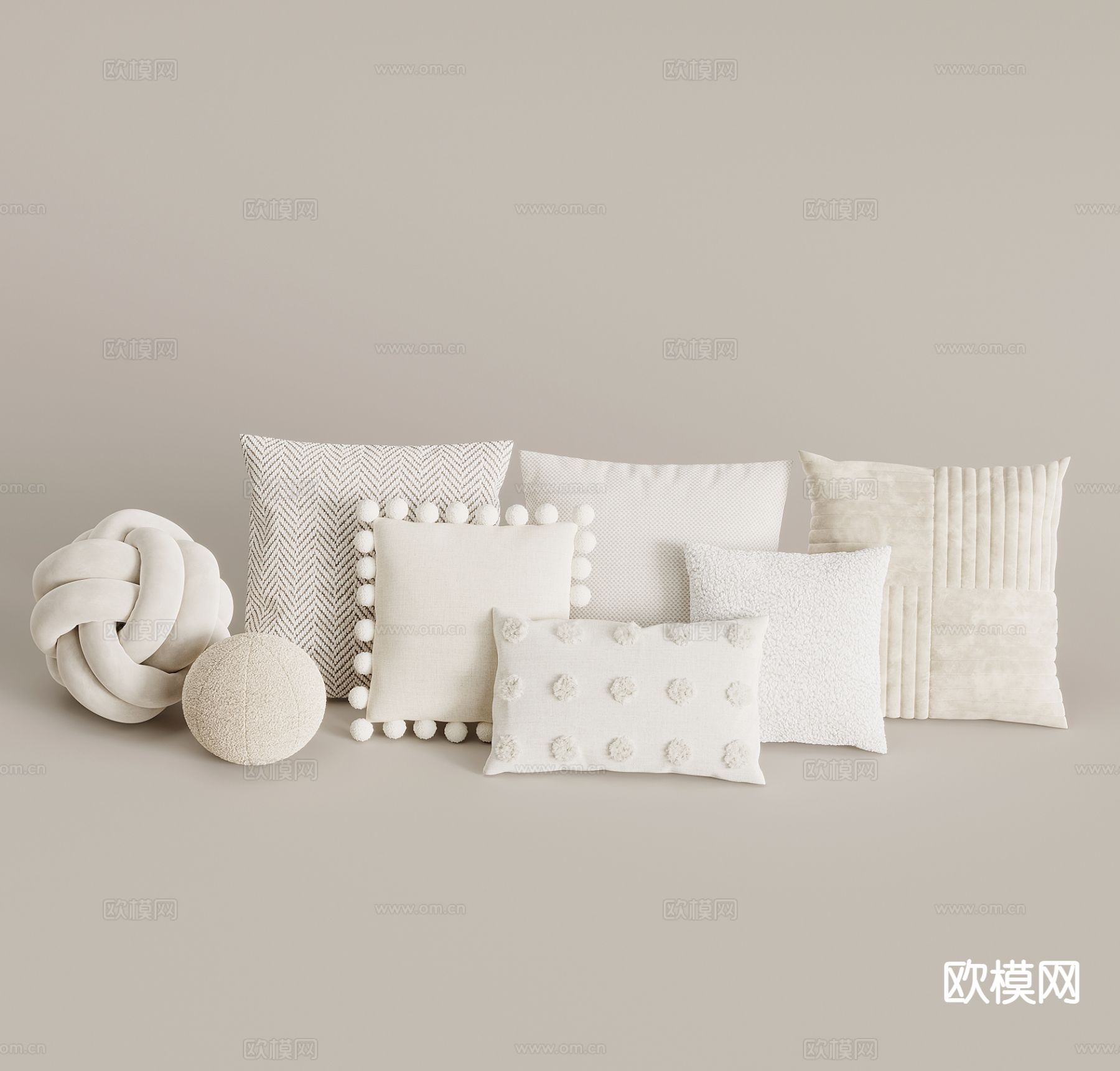 奶油风抱枕 靠枕 枕头su模型下载（渲染图2）