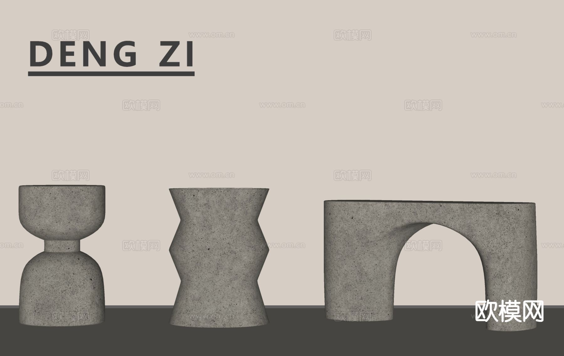 侘寂凳子 圆凳 矮凳 换鞋凳su模型下载（渲染图1）