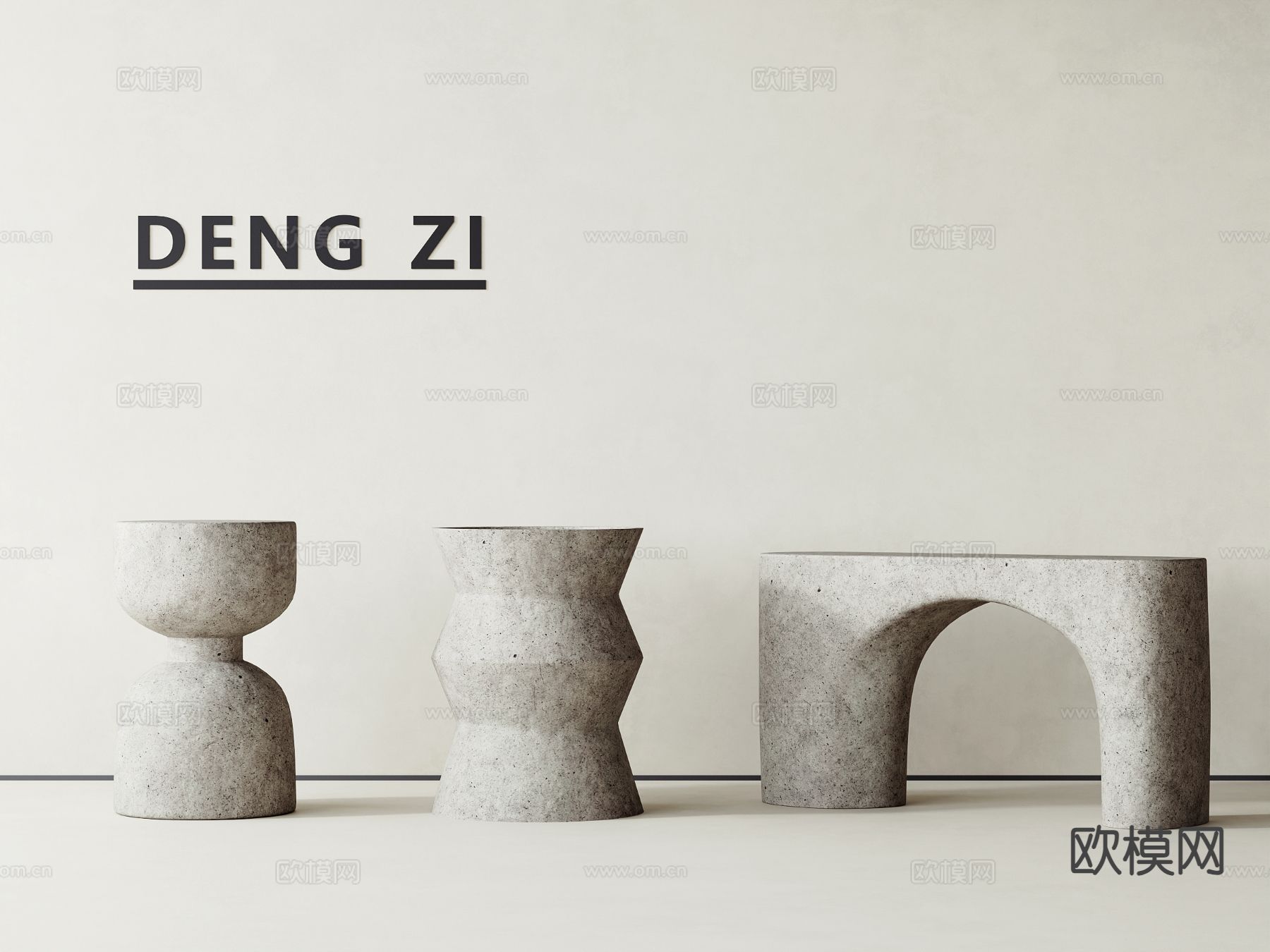 侘寂凳子 圆凳 矮凳 换鞋凳su模型下载（渲染图2）