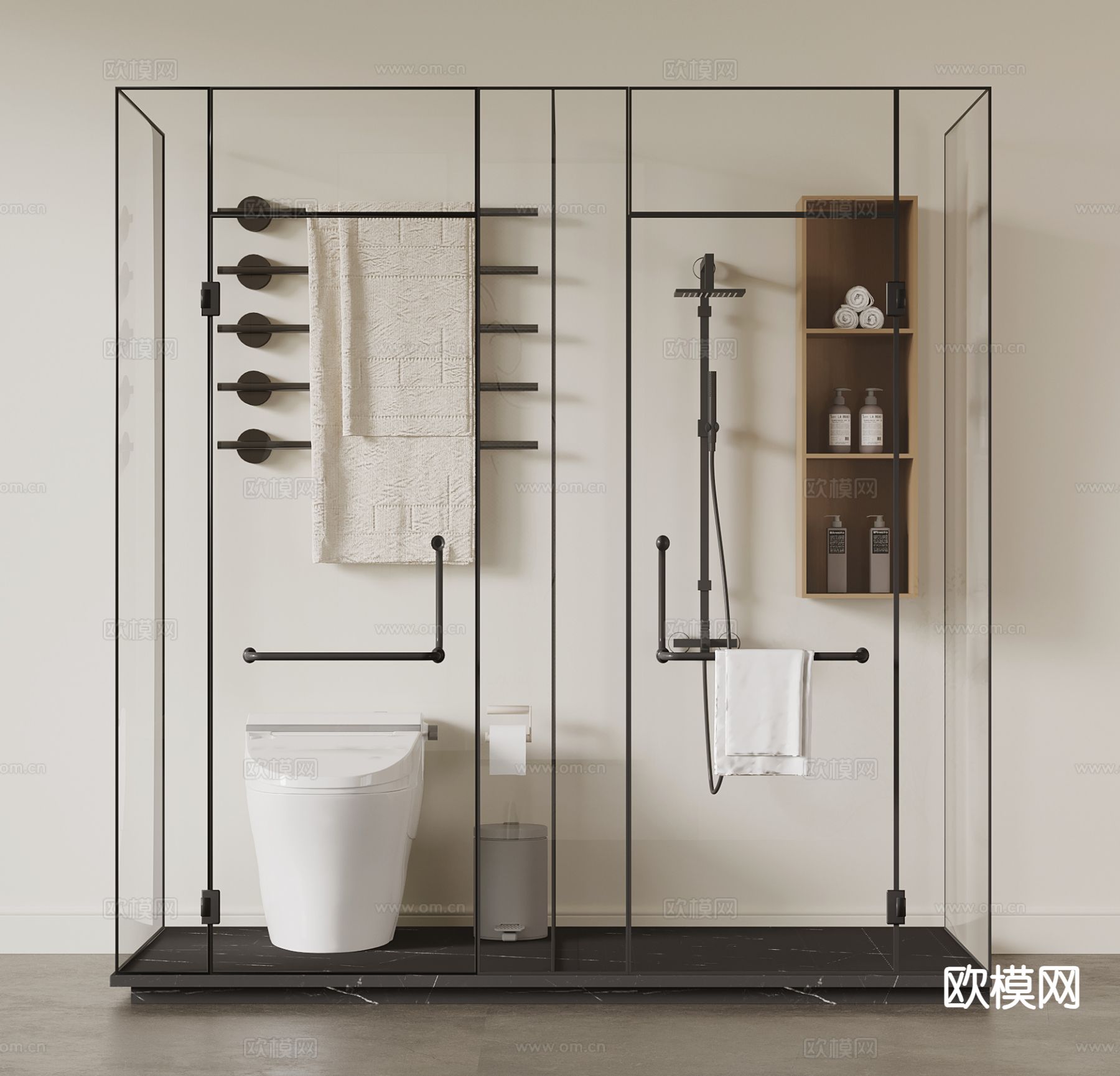 现代淋浴房 花洒 隔断 马桶su模型下载（渲染图2）