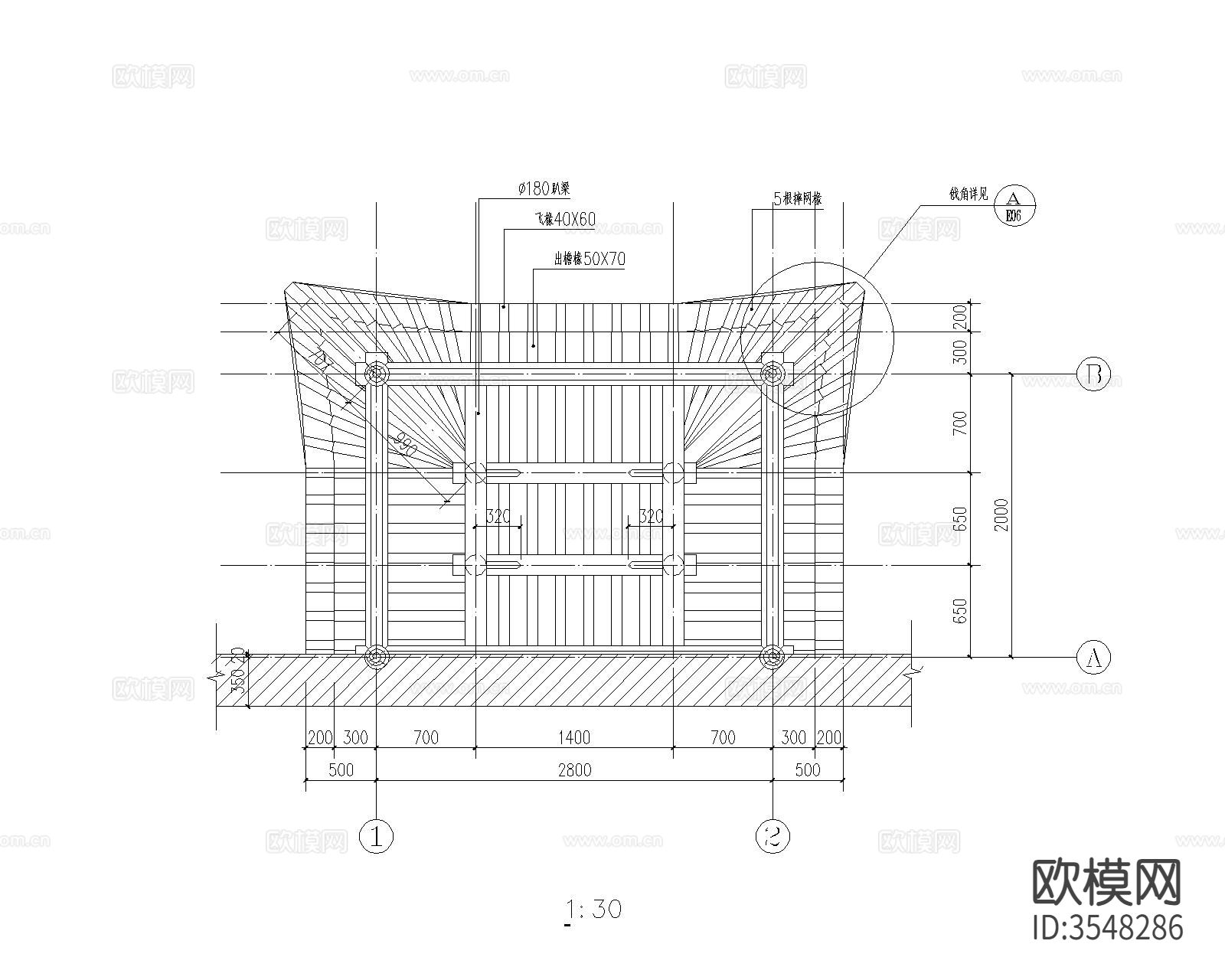 半亭伴廊 园艺亭子CAD施工图下载（渲染图3）