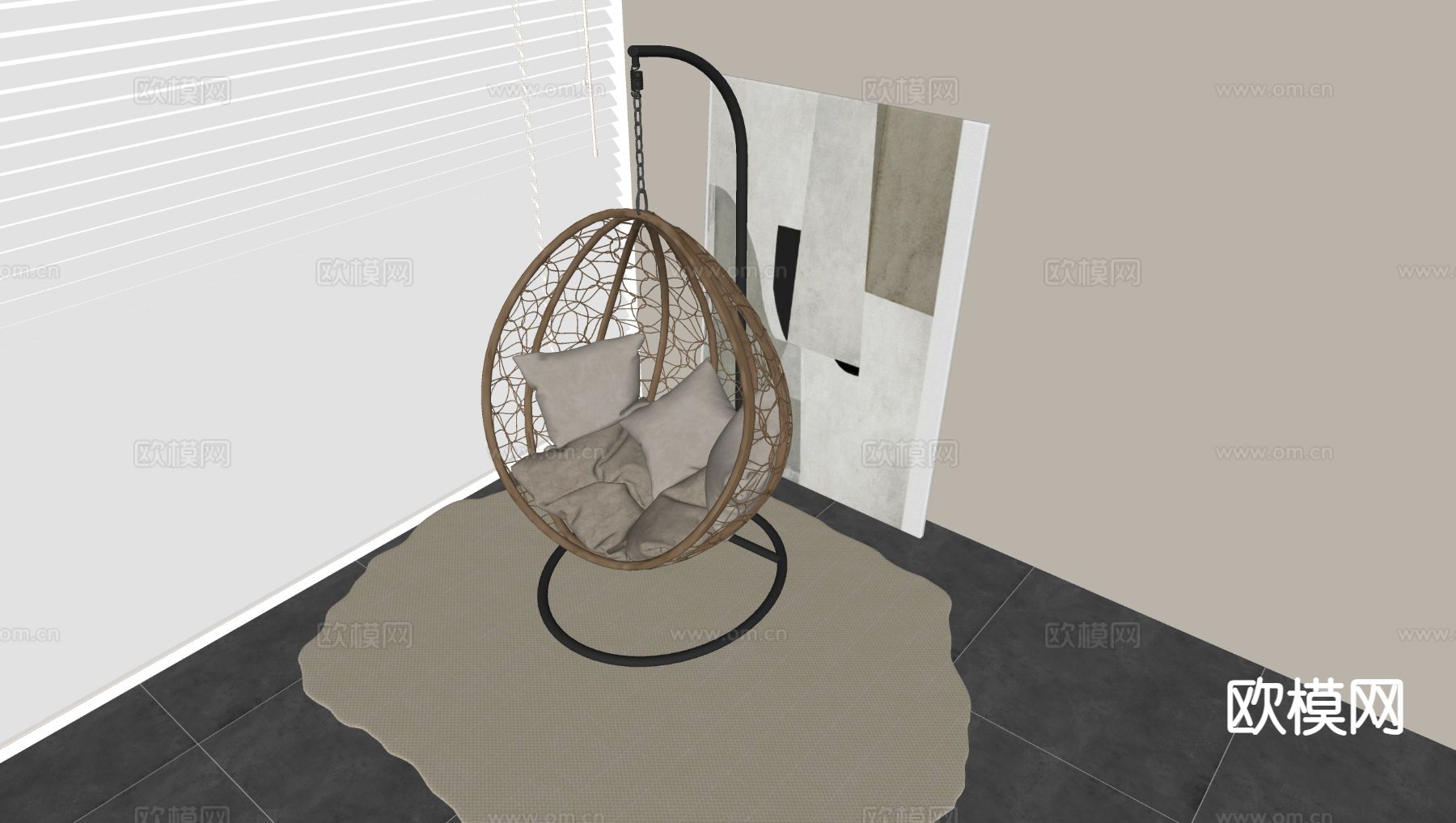 铁艺鸟巢吊椅 摇椅su模型下载（渲染图1）