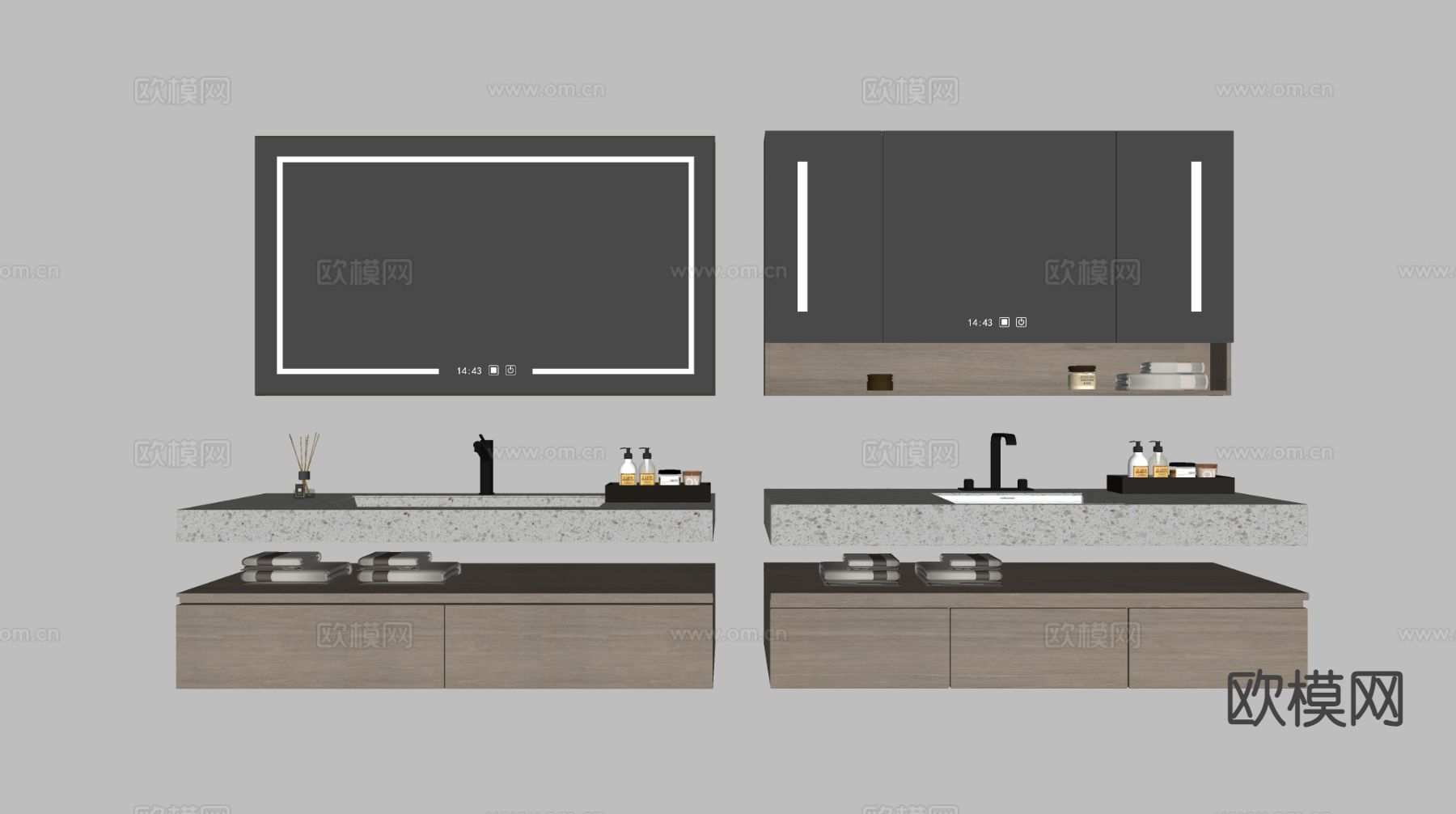 现代洗手台 洗手盆 悬空台盆su模型下载（渲染图1）