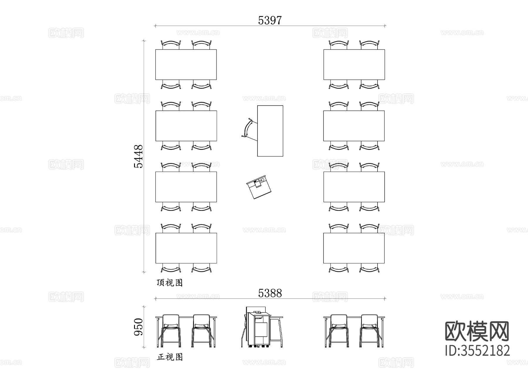 美术教室桌椅平立面图下载