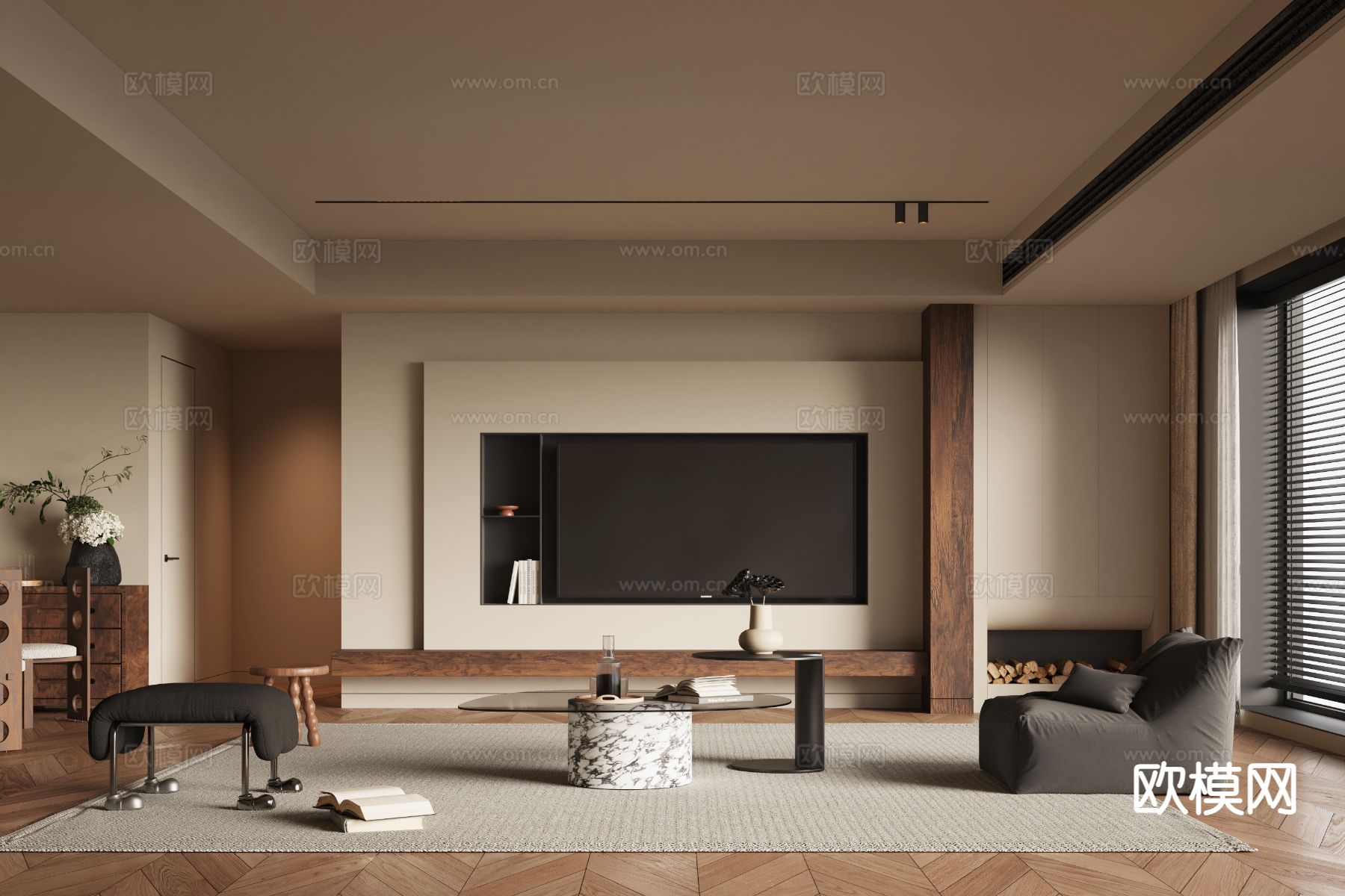 中古风电视背景墙3d模型下载