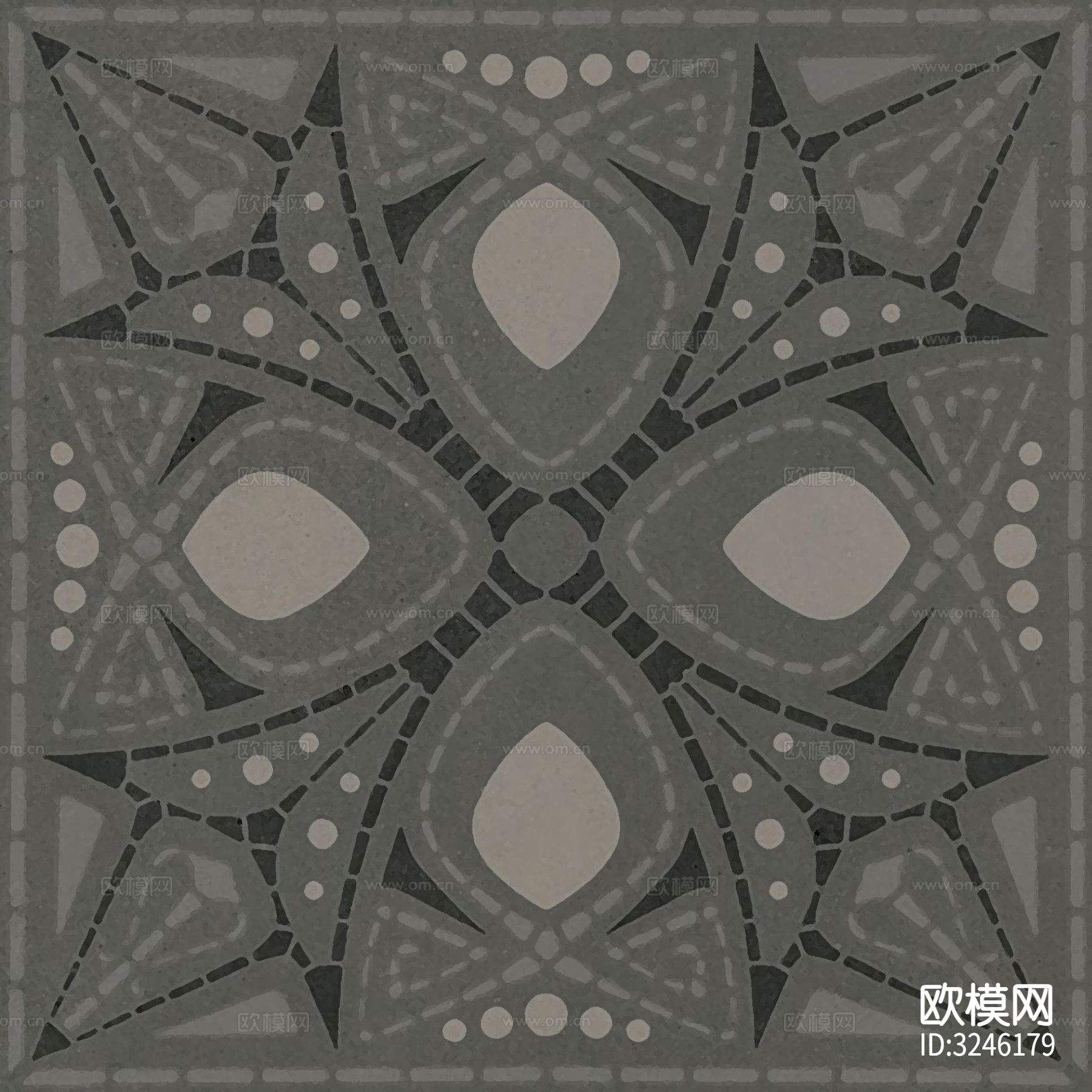 黑色现代简约花砖贴图下载（渲染图1）