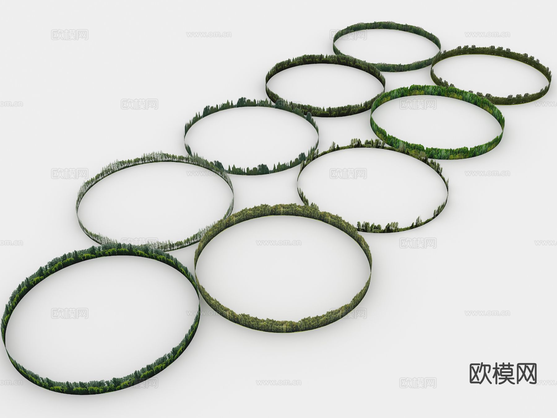 2D背景林 背景树林  环形树林su模型下载（渲染图2）
