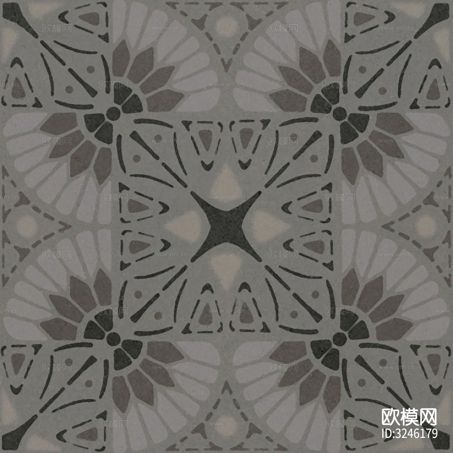 黑色现代简约花砖贴图下载（渲染图8）