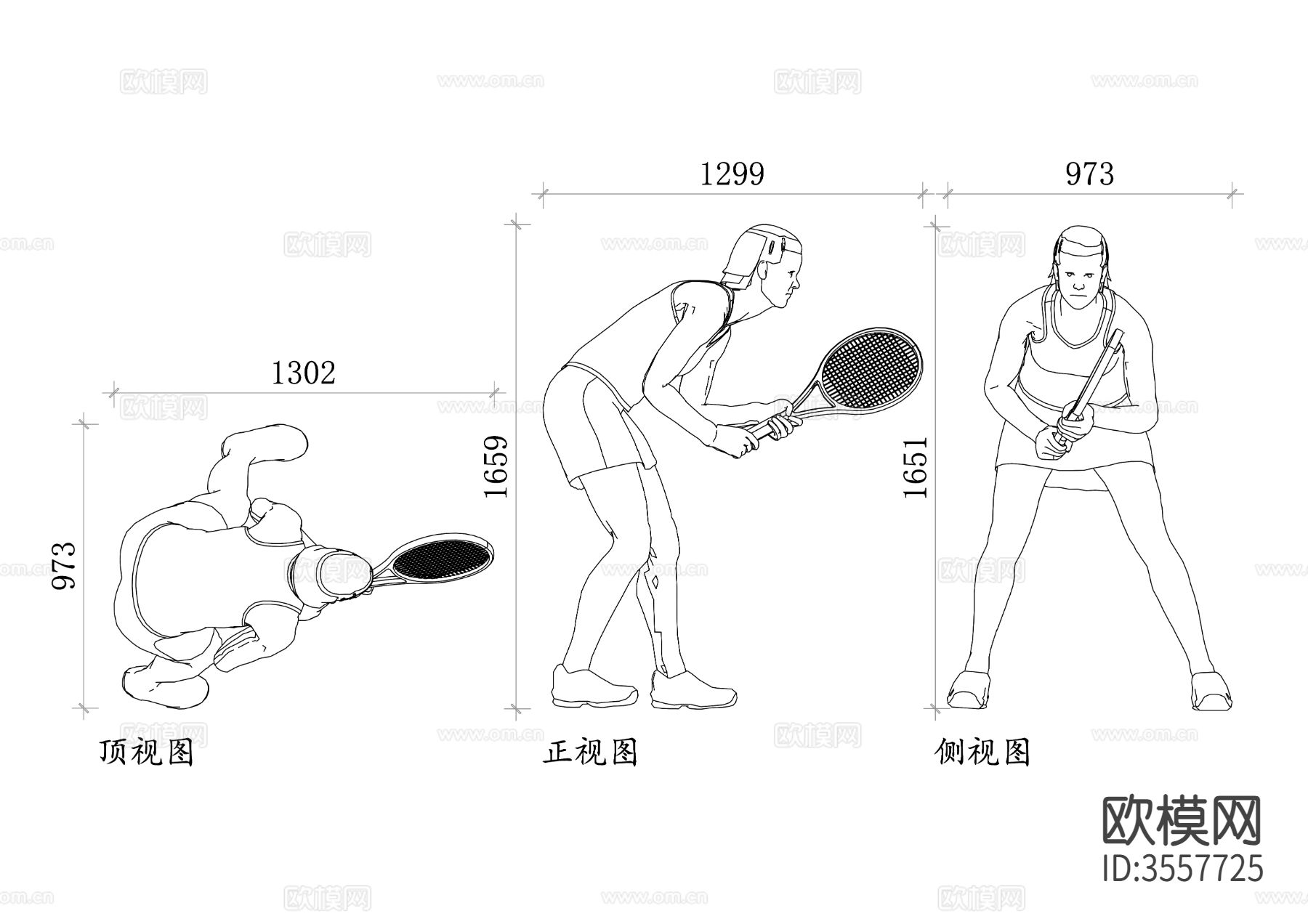 網(wǎng)球運動員三視圖cad大樣圖下載