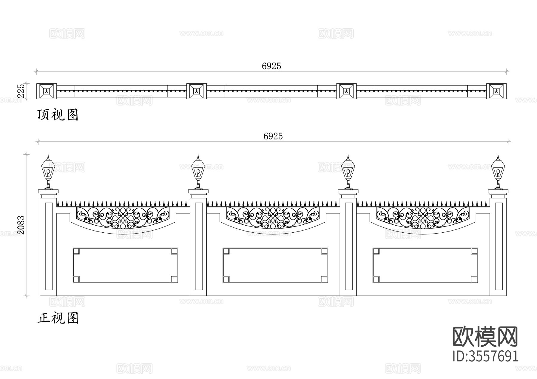 庭院边界墙平立面图cad大样图下载