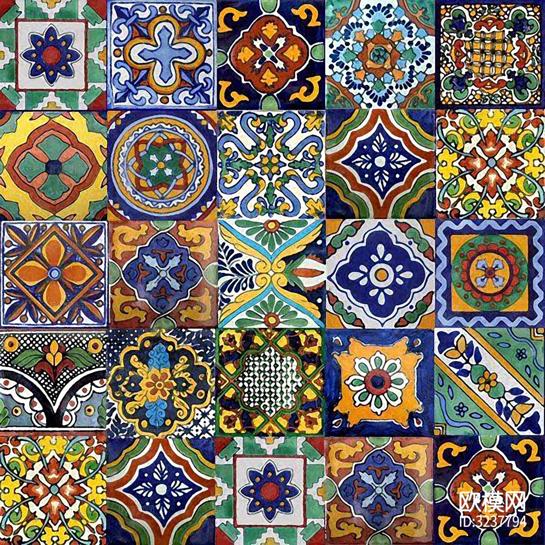 彩色欧式混拼花砖贴图下载