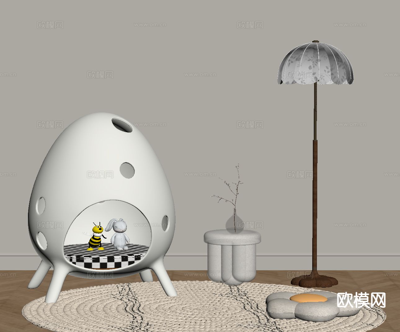 现代儿童沙发 落地灯su模型下载（渲染图1）