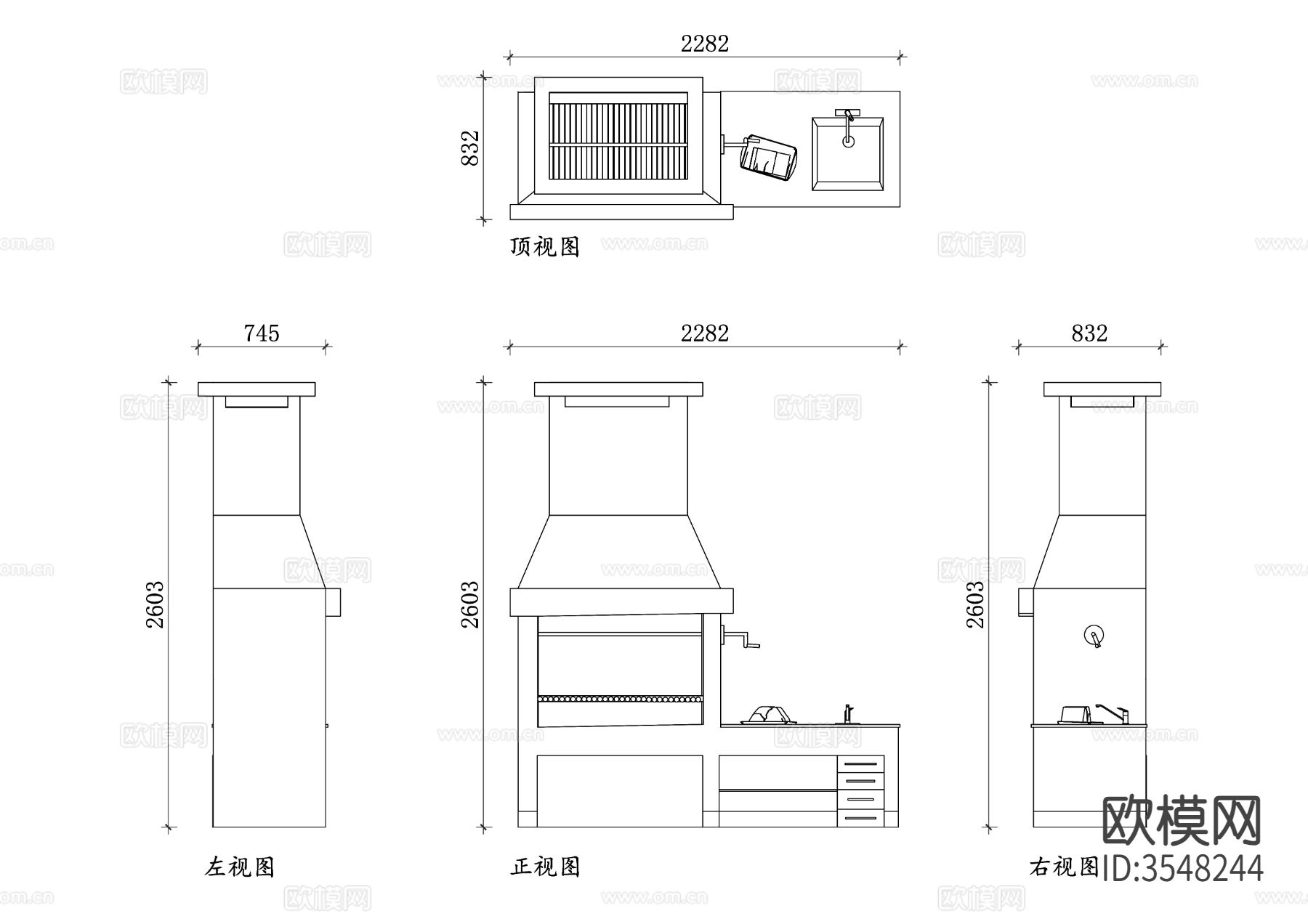 户外烧烤炉四视图下载