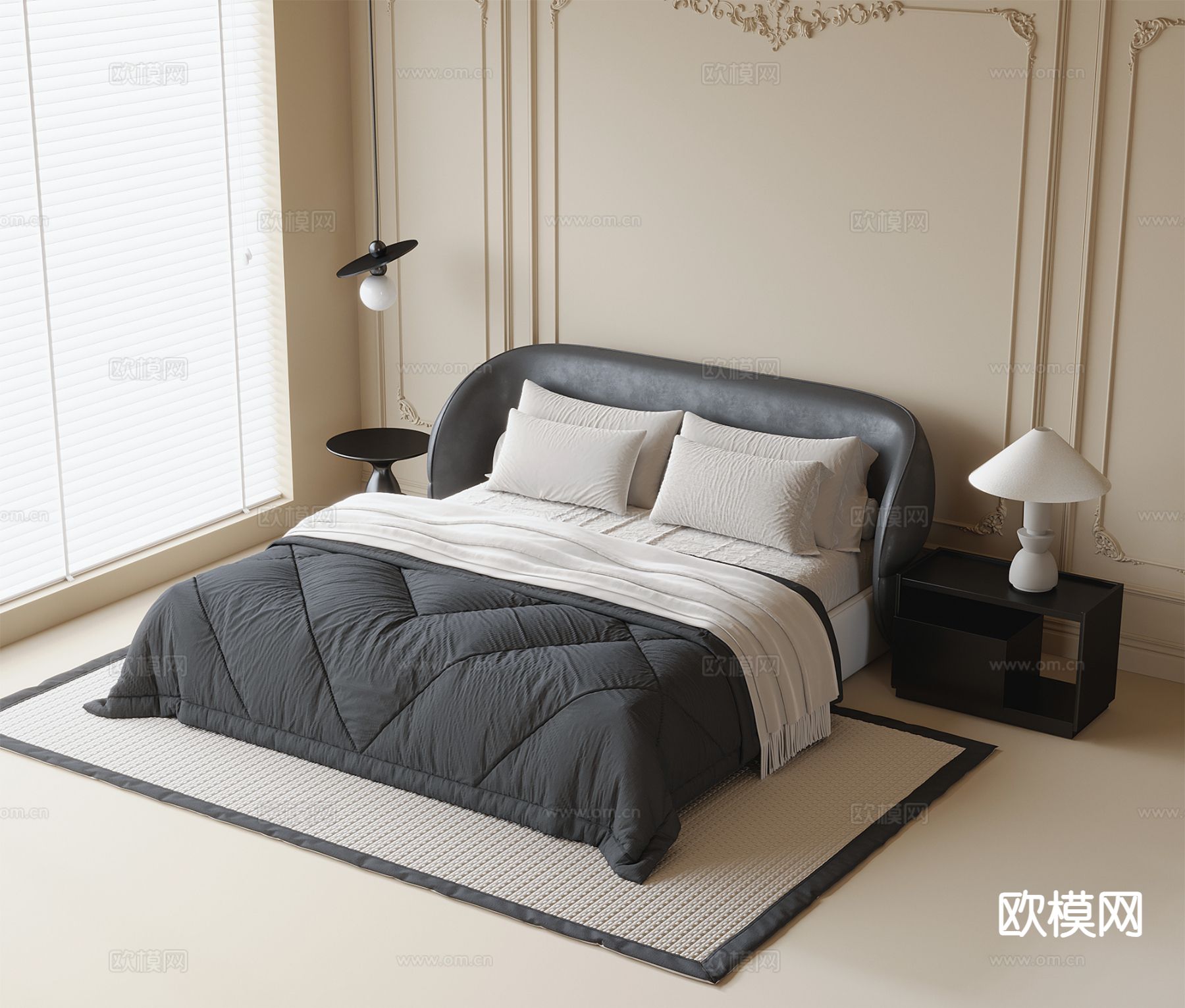 现代儿童床su模型下载（渲染图2）