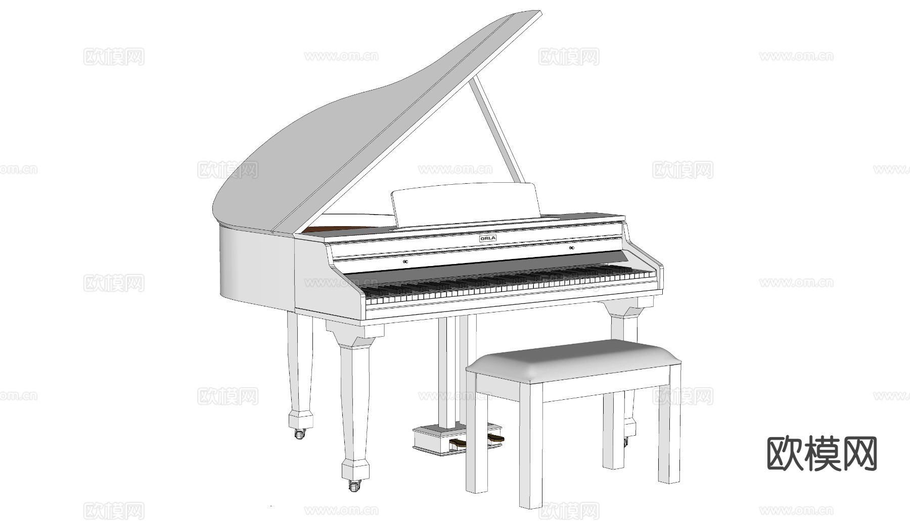 三角钢琴 琴凳su模型下载（渲染图1）