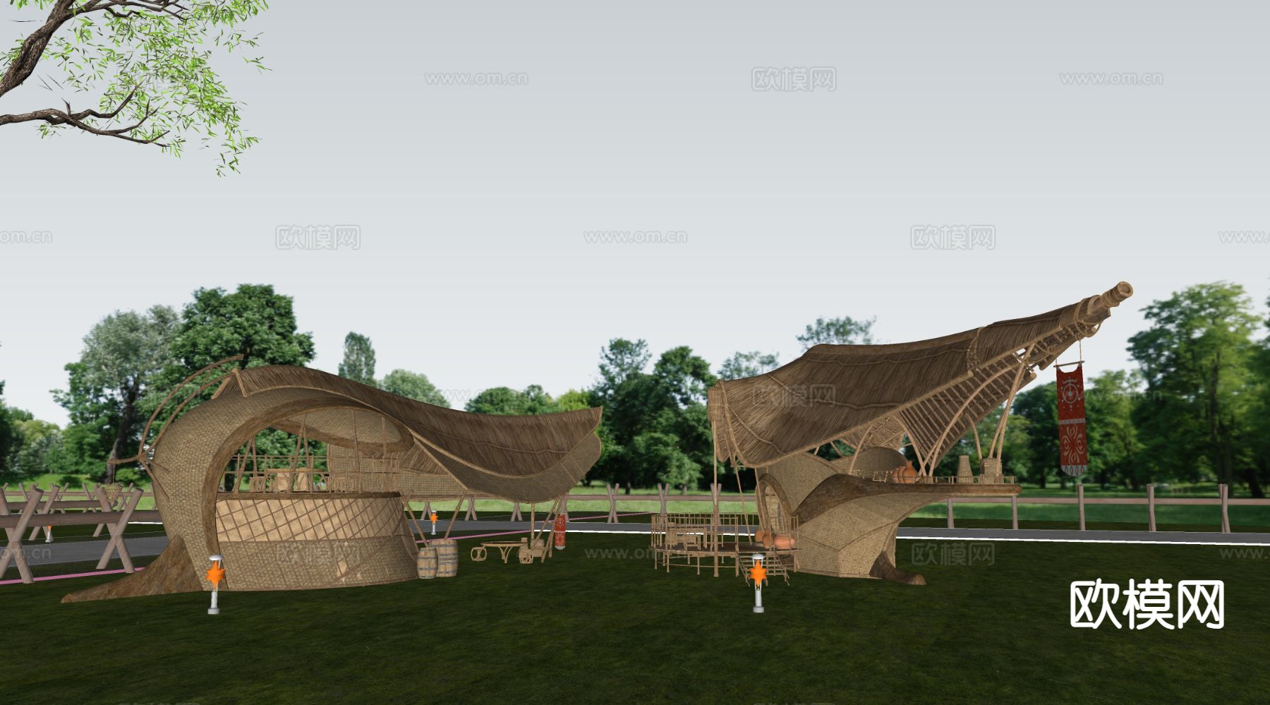 树屋外观 营地树屋su模型下载（渲染图1）