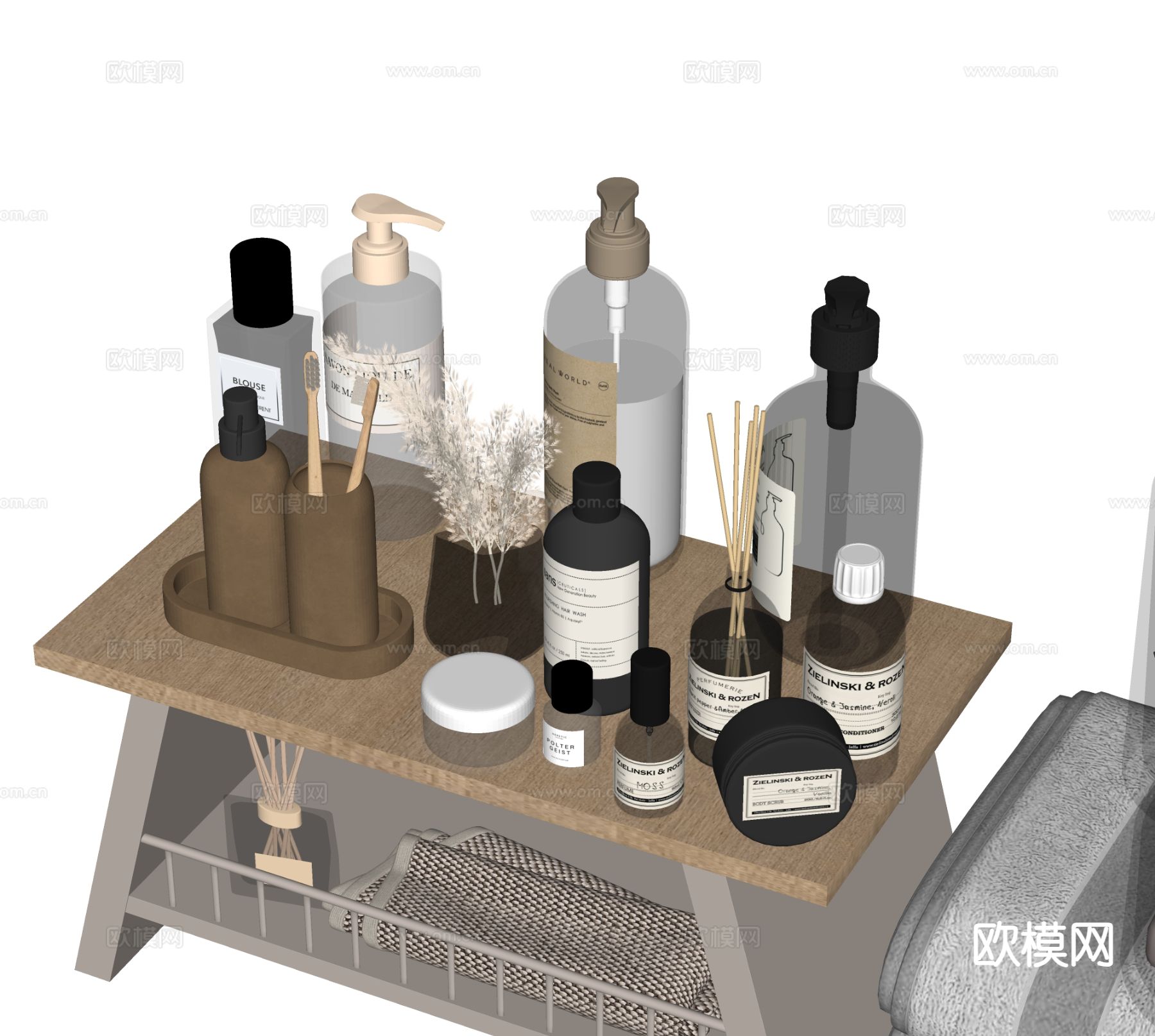 洗浴用品 洗发水 沐浴露 牙刷 香薰su模型下载（渲染图1）