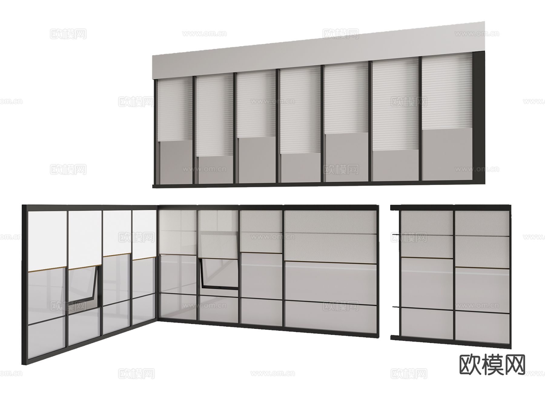 办公室窗户 玻璃幕墙su模型下载（渲染图2）
