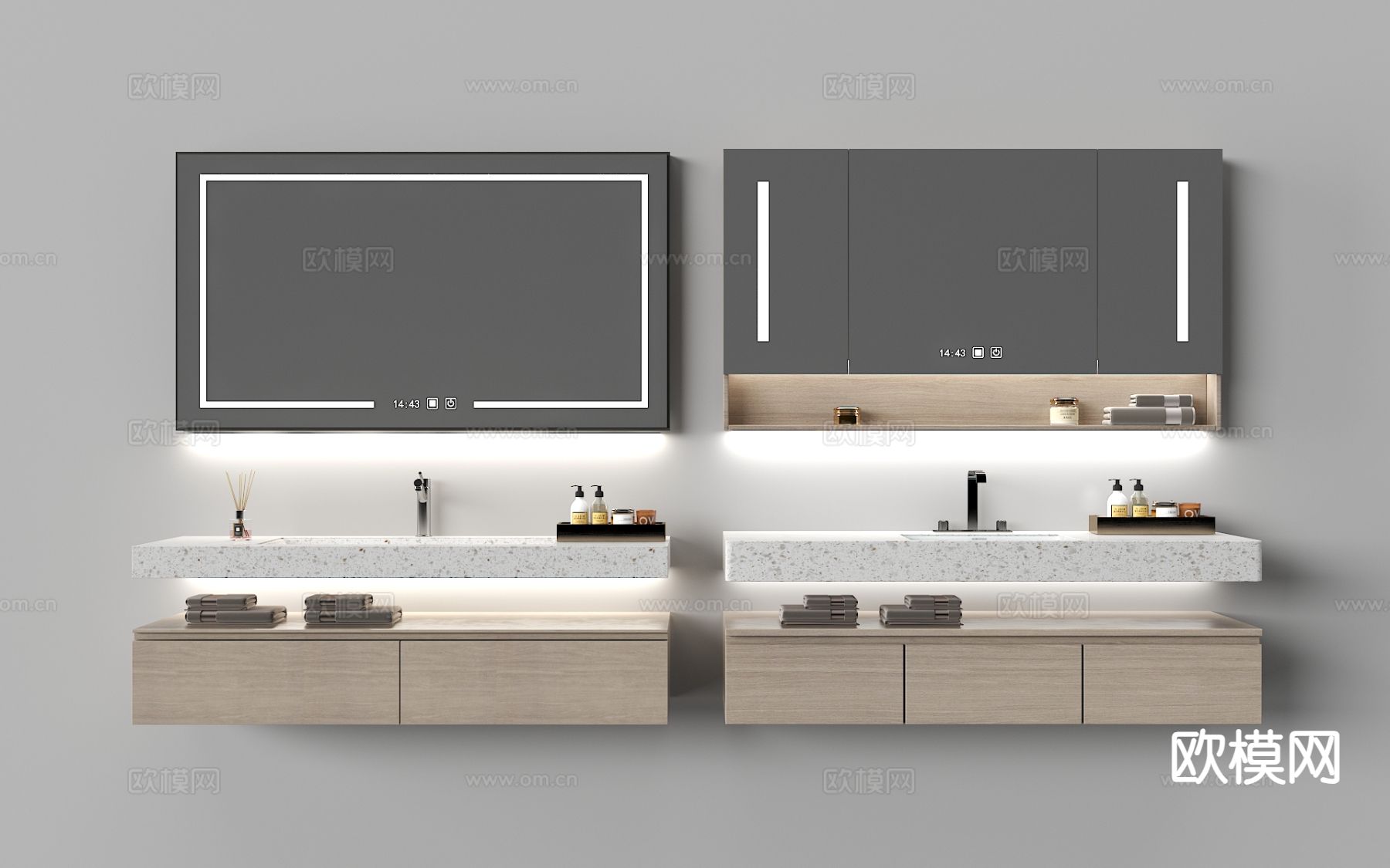 现代洗手台 洗手盆 悬空台盆su模型下载（渲染图2）