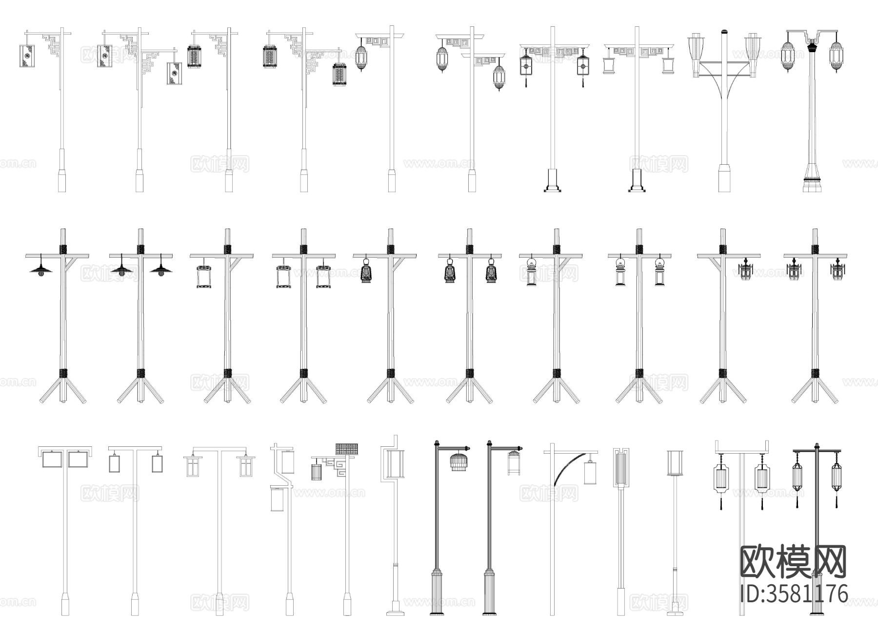 新中式路灯CAD图库下载（渲染图2）