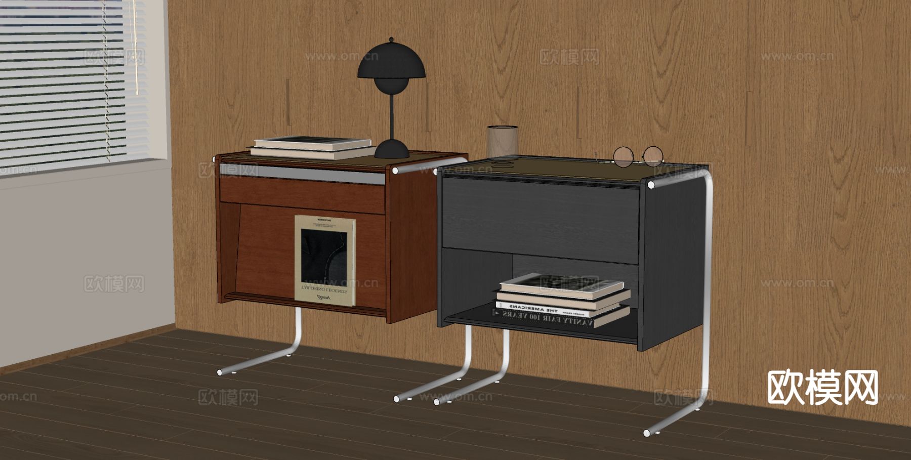 中古风床头柜su模型下载（渲染图1）