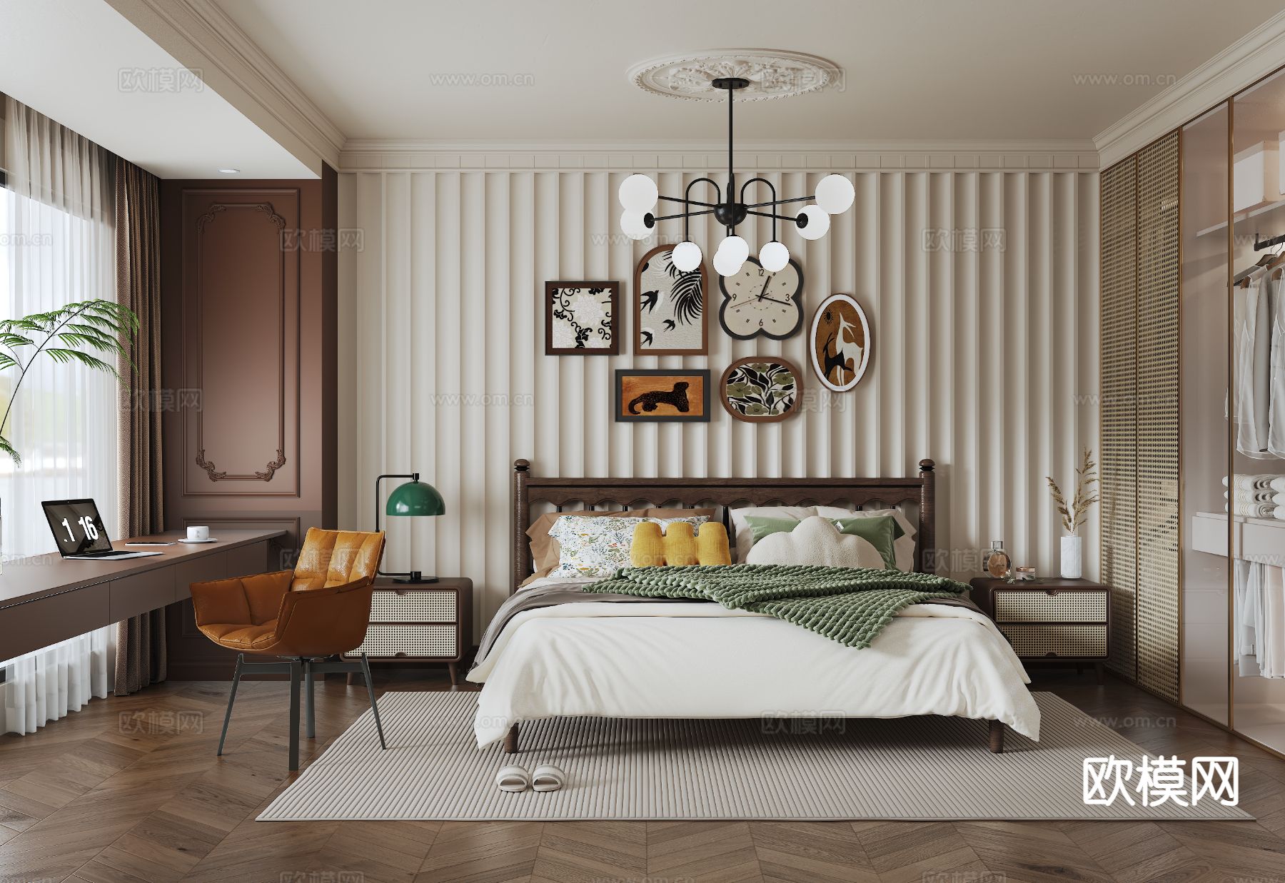 中古风卧室 主卧su模型下载（渲染图2）
