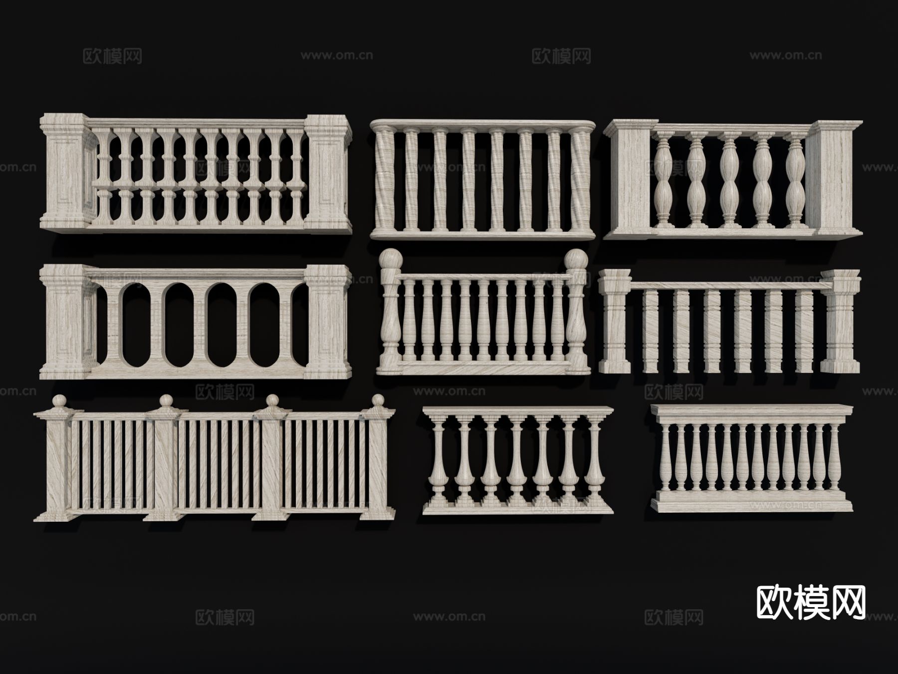 欧式栏杆 建筑栏杆 阳台栏杆 石材栏杆3d模型