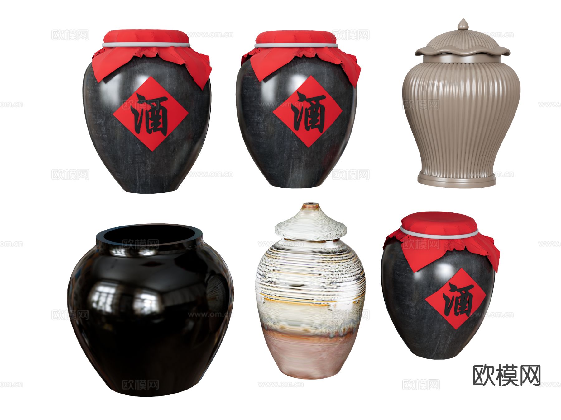 新中式酒壶 酒坛 酒罐su模型下载（渲染图2）