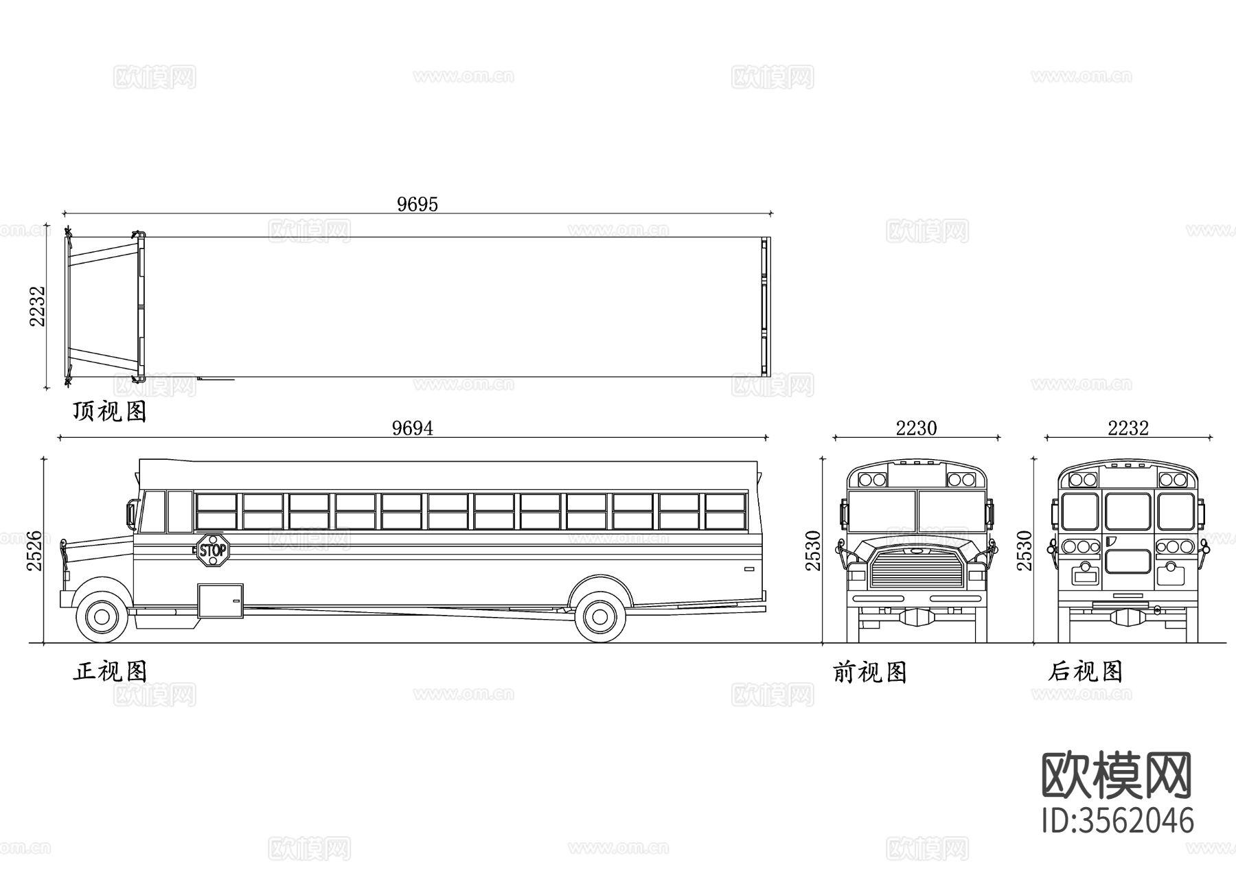 校车四视图cad大样图下载