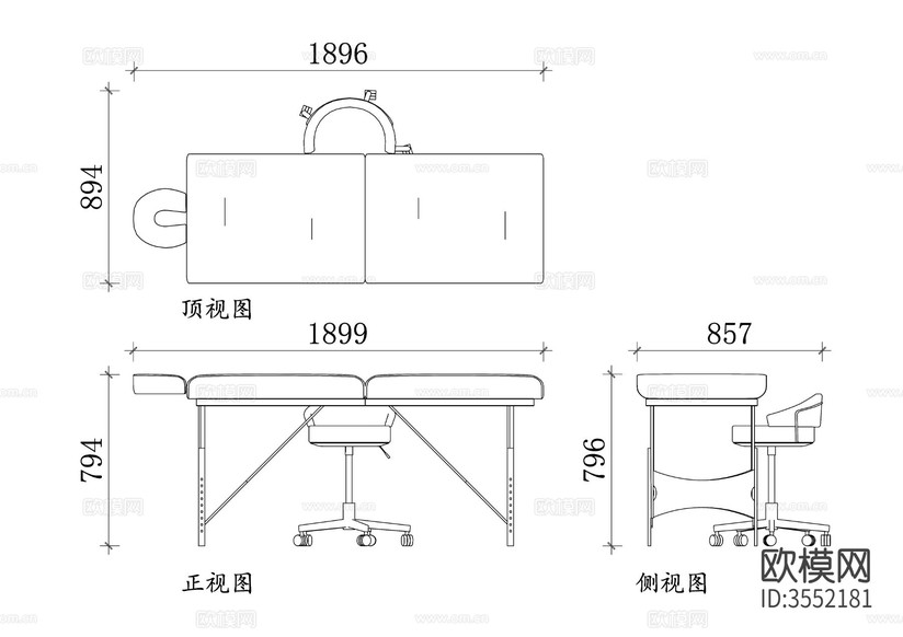 美容師水療床cad立面圖下載