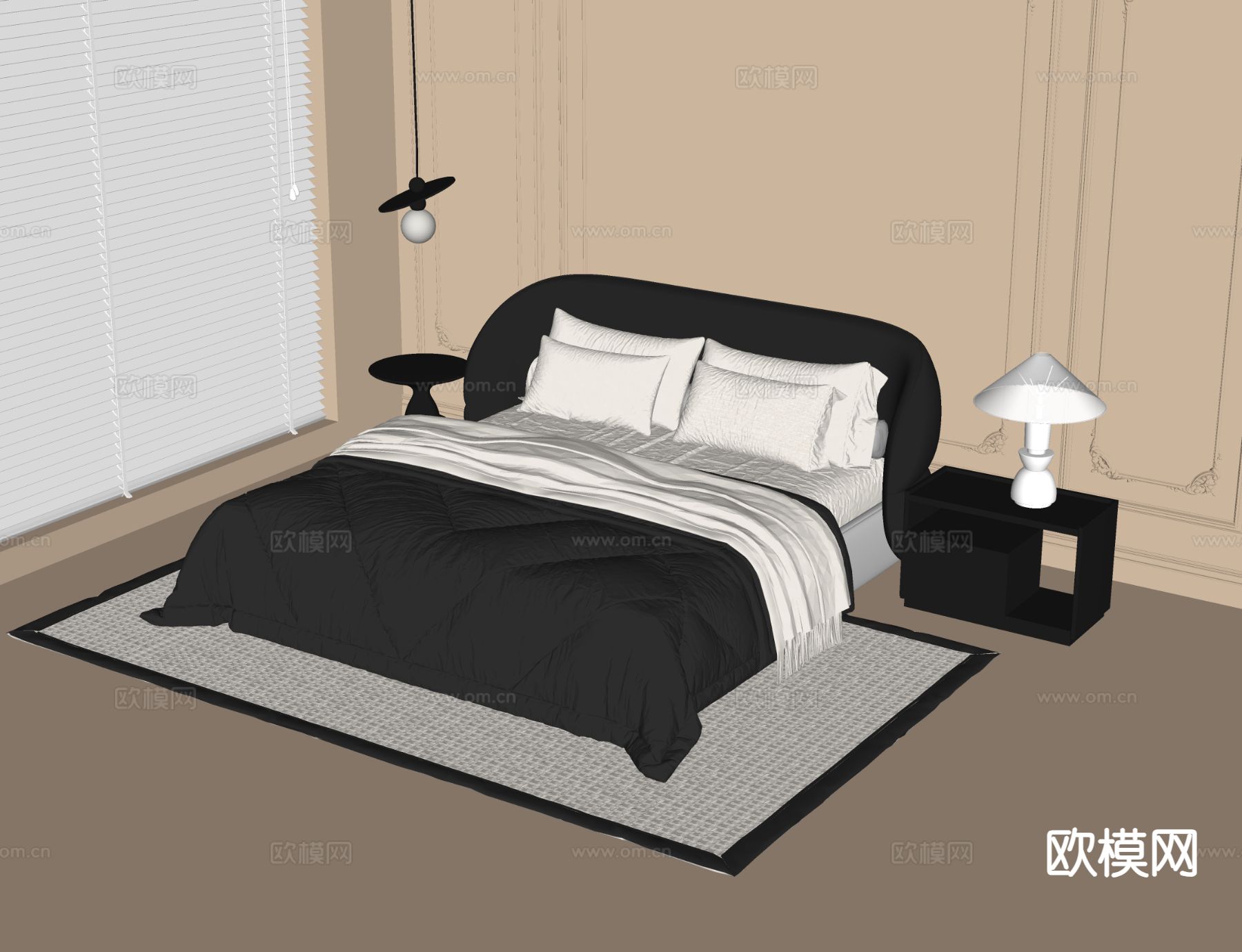 现代儿童床su模型下载（渲染图1）