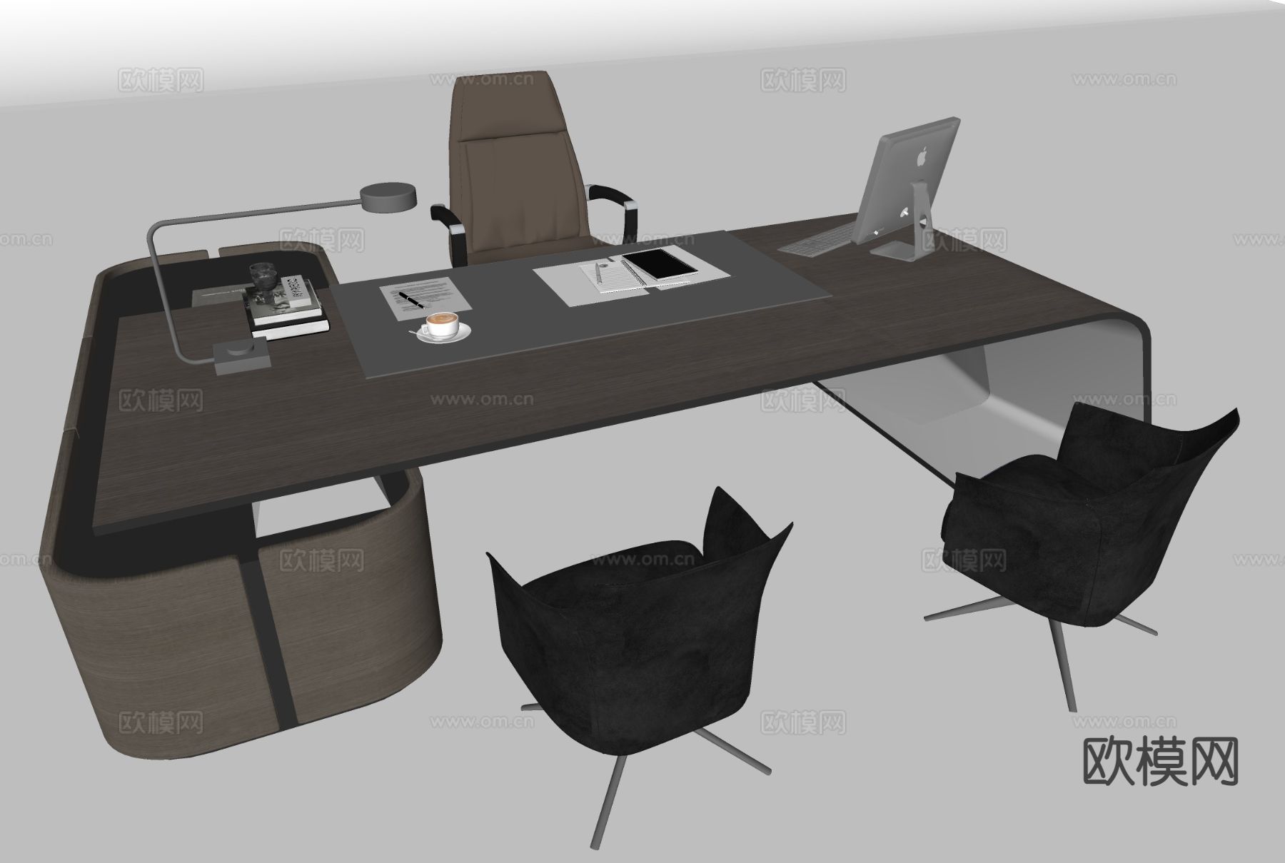 现代经理办公桌椅 班台桌su模型下载（渲染图1）