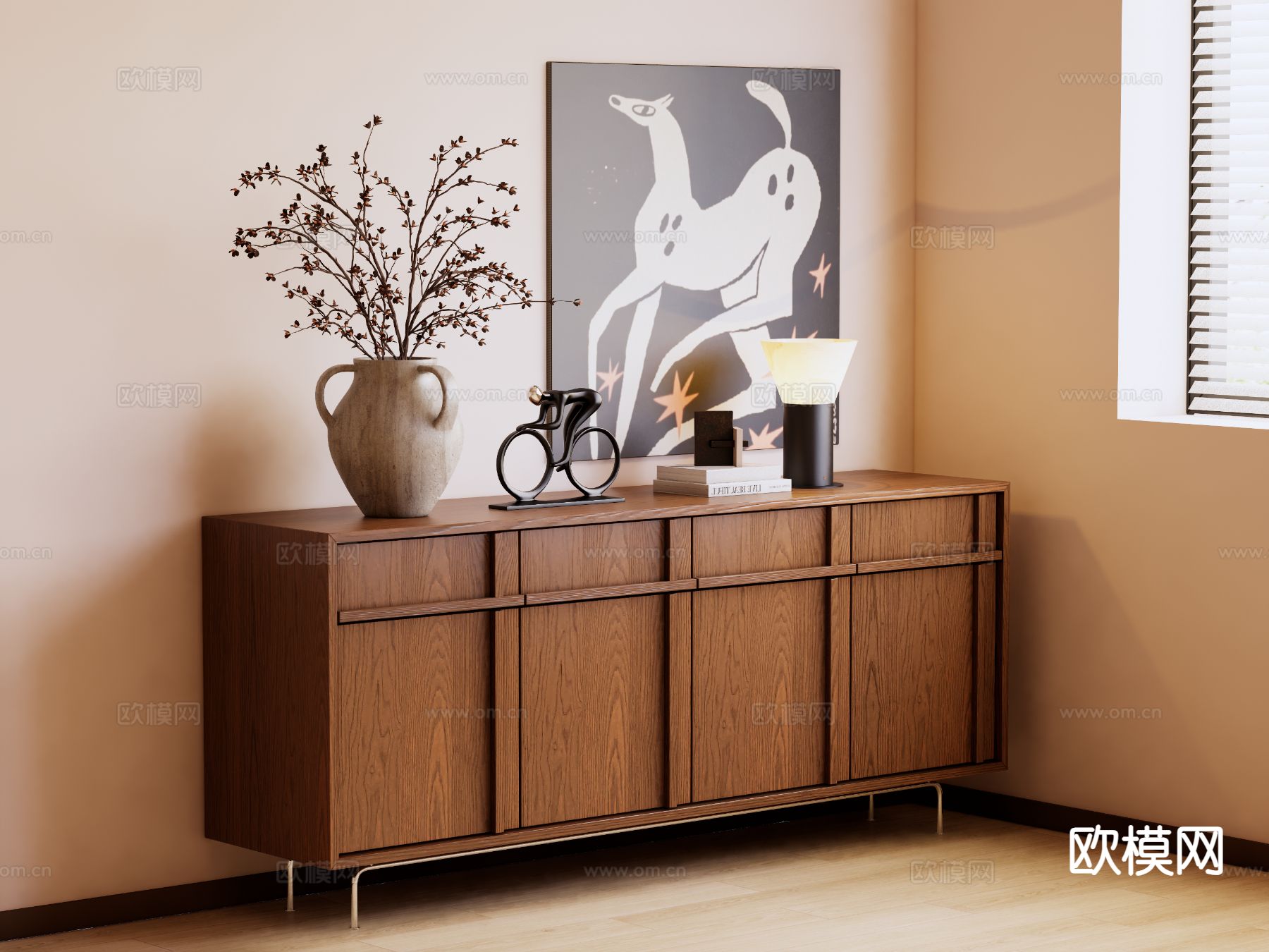 中古风储物柜 装饰柜su模型下载（渲染图2）