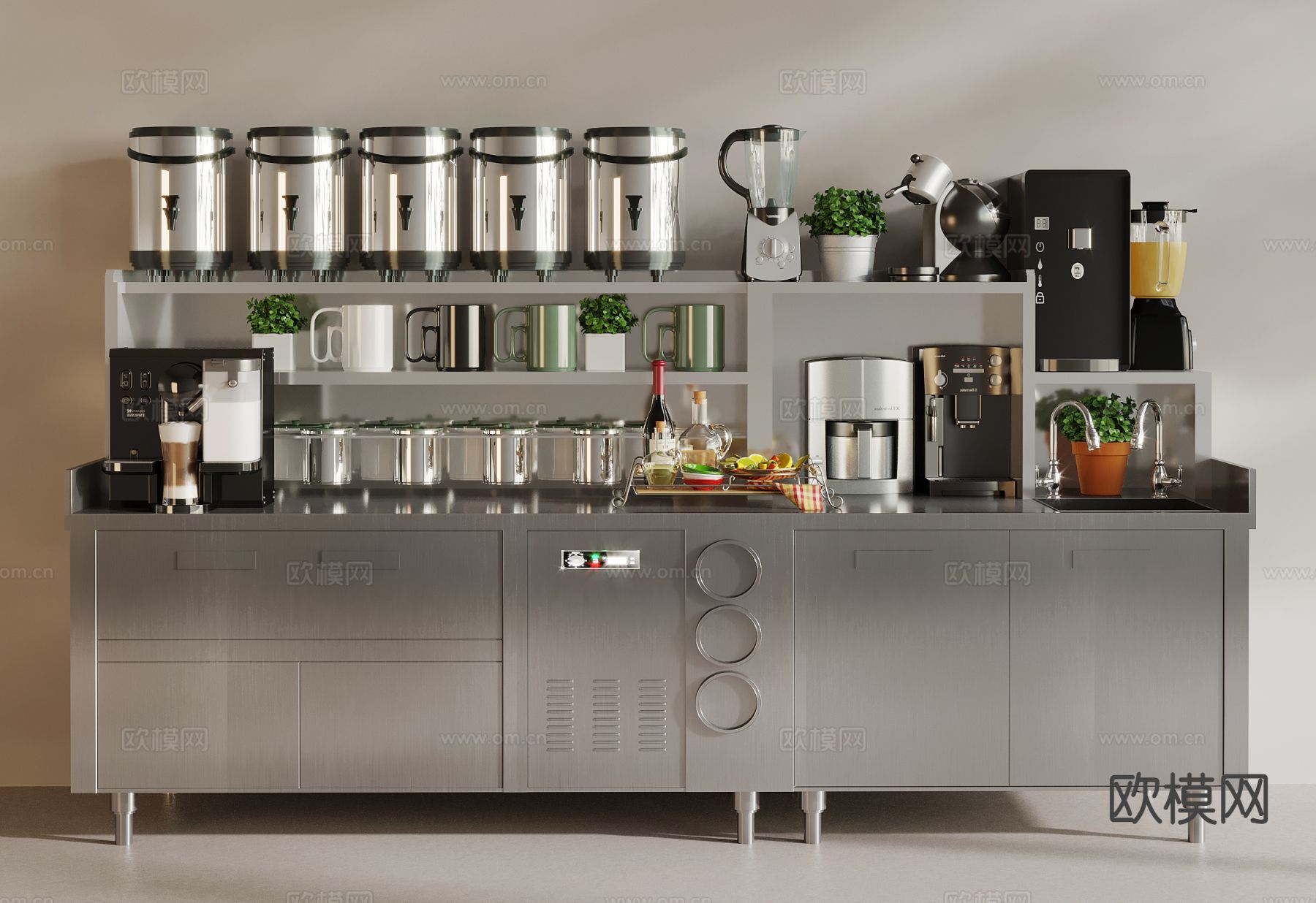 奶茶店炒作台 咖啡机 冷饮机su模型下载（渲染图2）