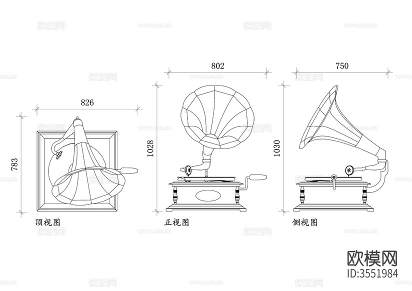 留声机cad立面图下载