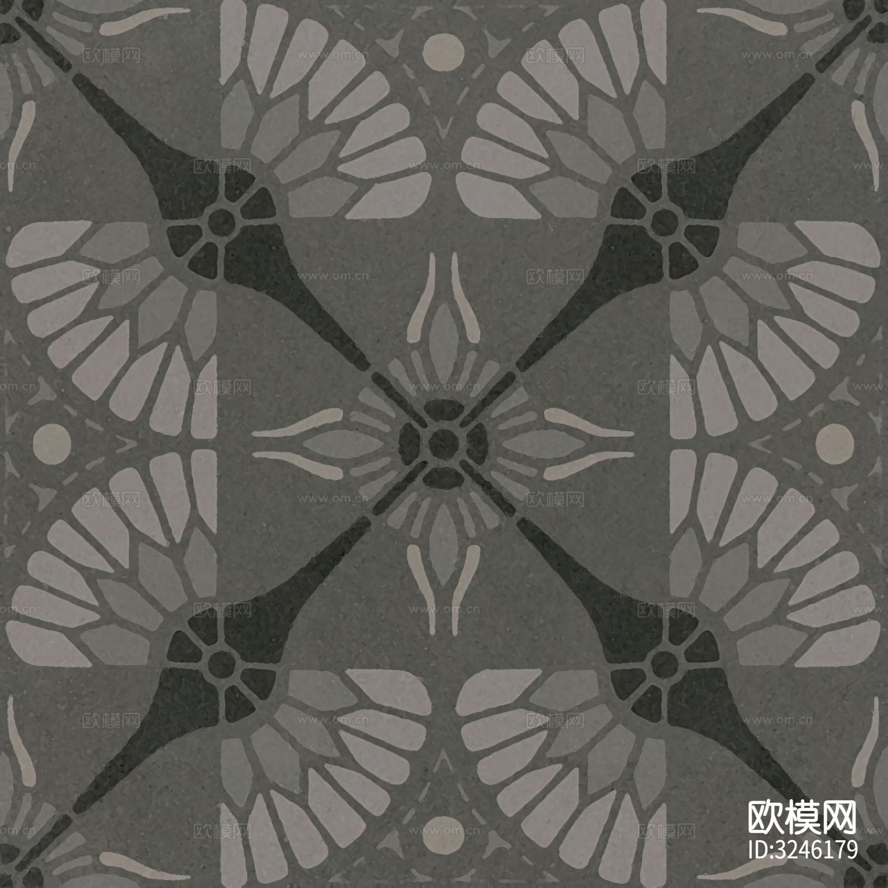 黑色现代简约花砖贴图下载（渲染图3）