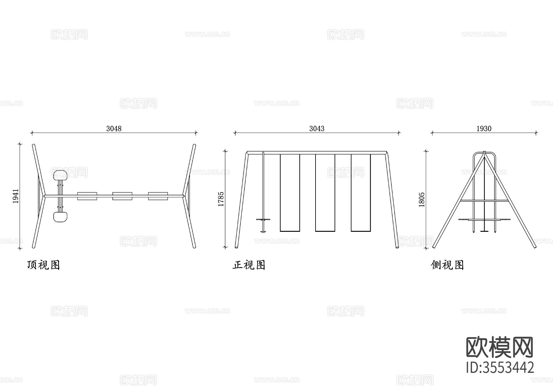 木质秋千椅cad立面图下载