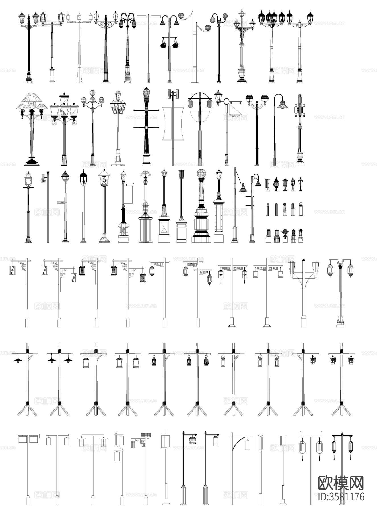 新中式路灯CAD图库下载（渲染图1）