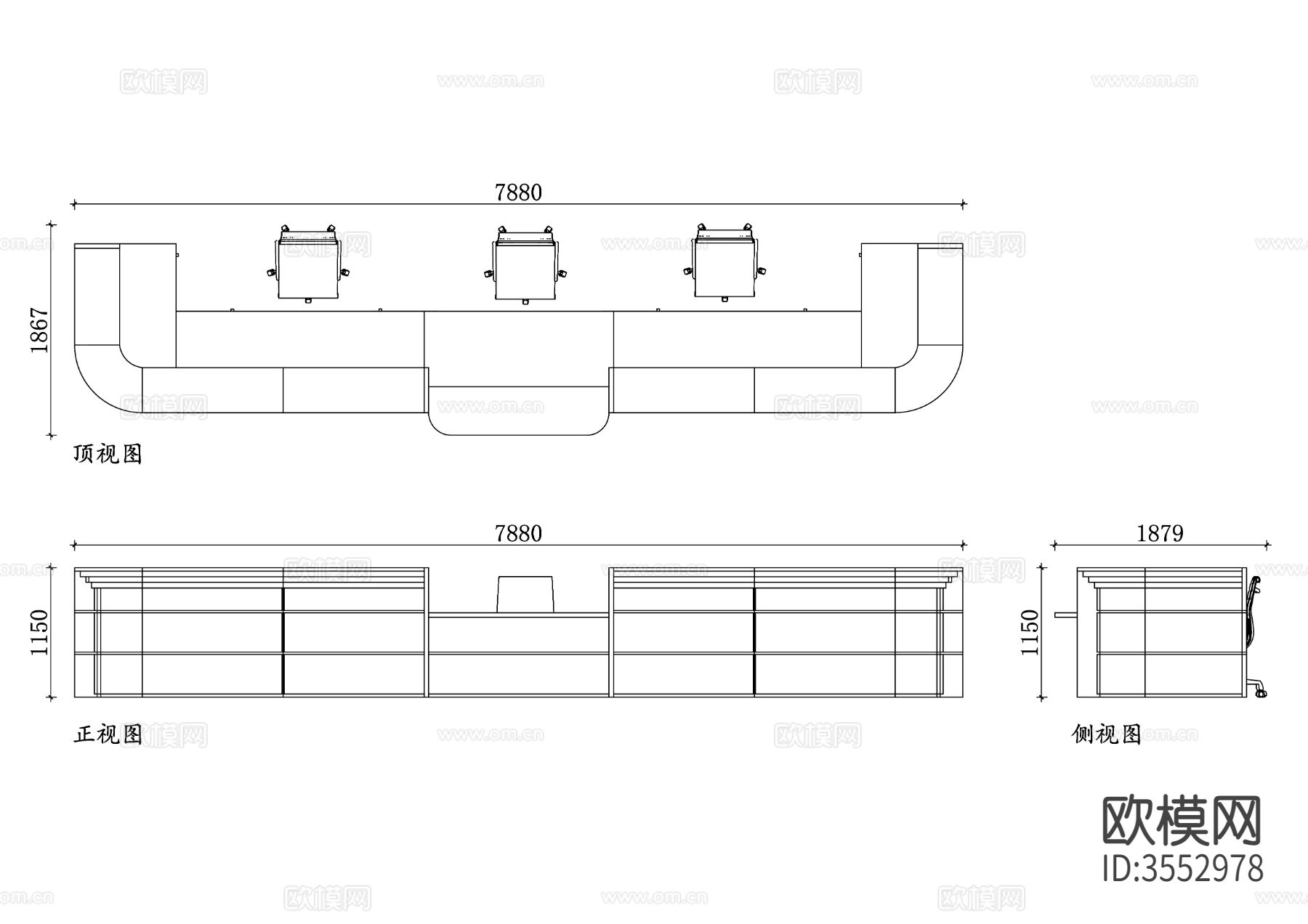 木质大型接待台cad立面图下载