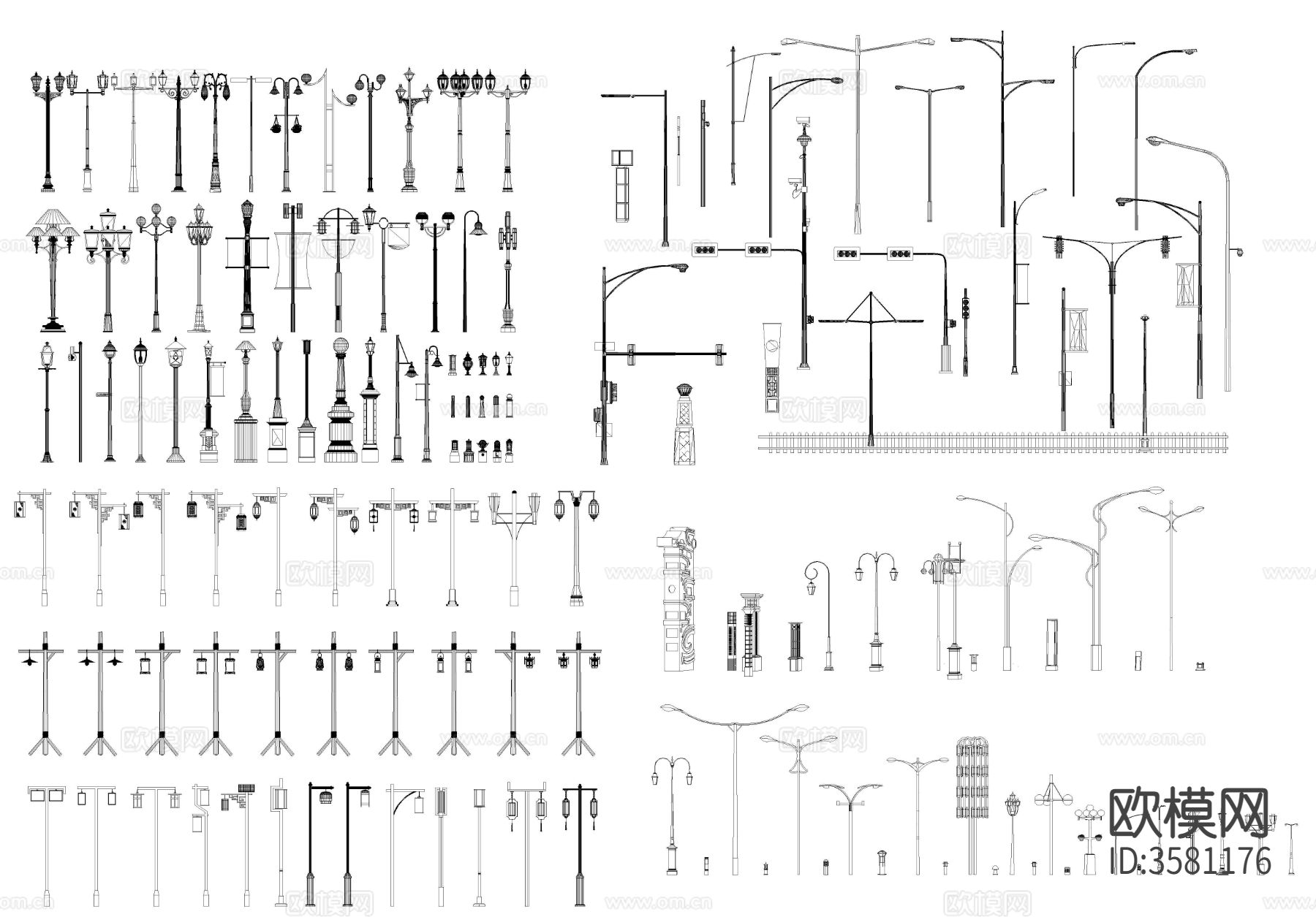 新中式路灯CAD图库下载（渲染图3）
