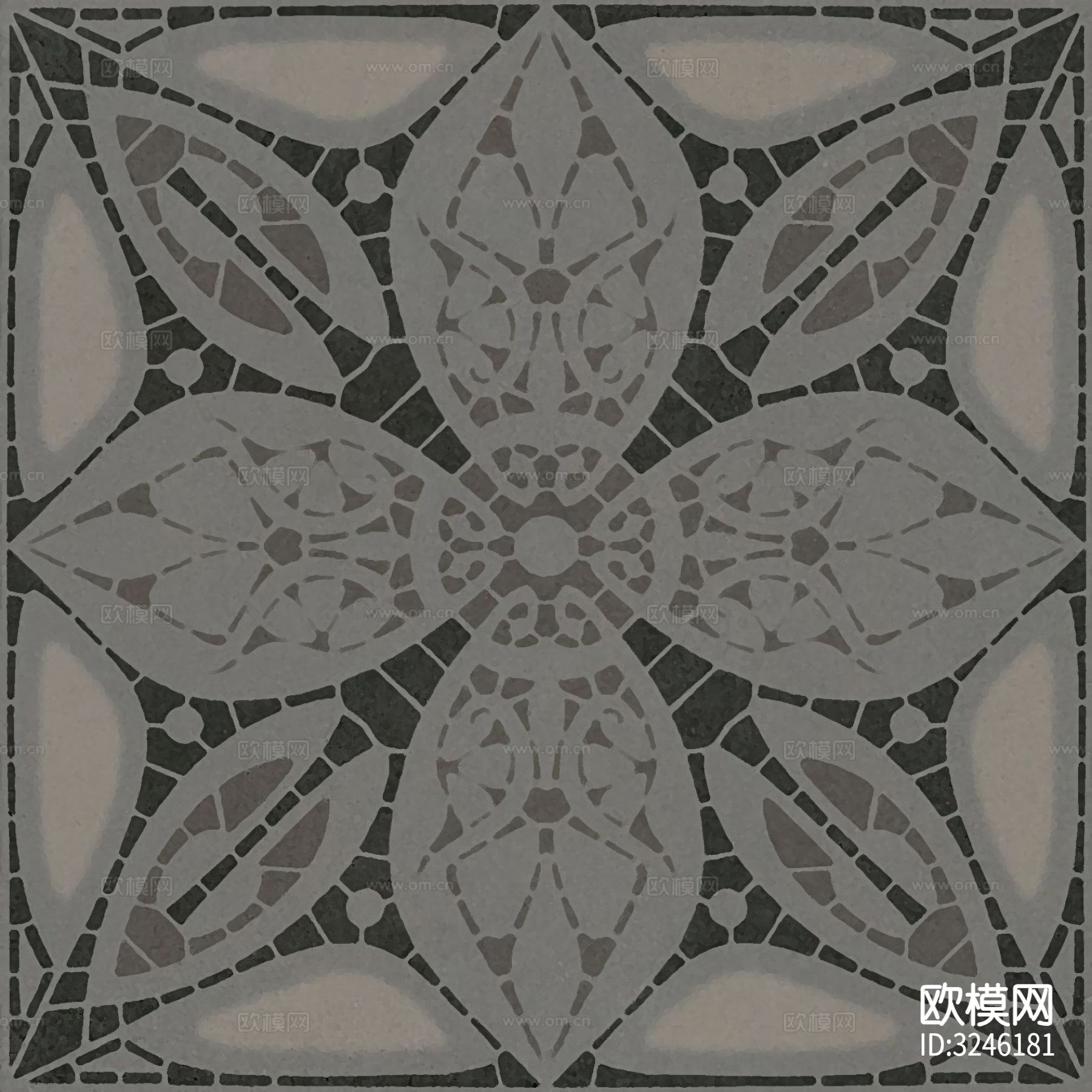 黑色现代简约花砖贴图下载（渲染图2）