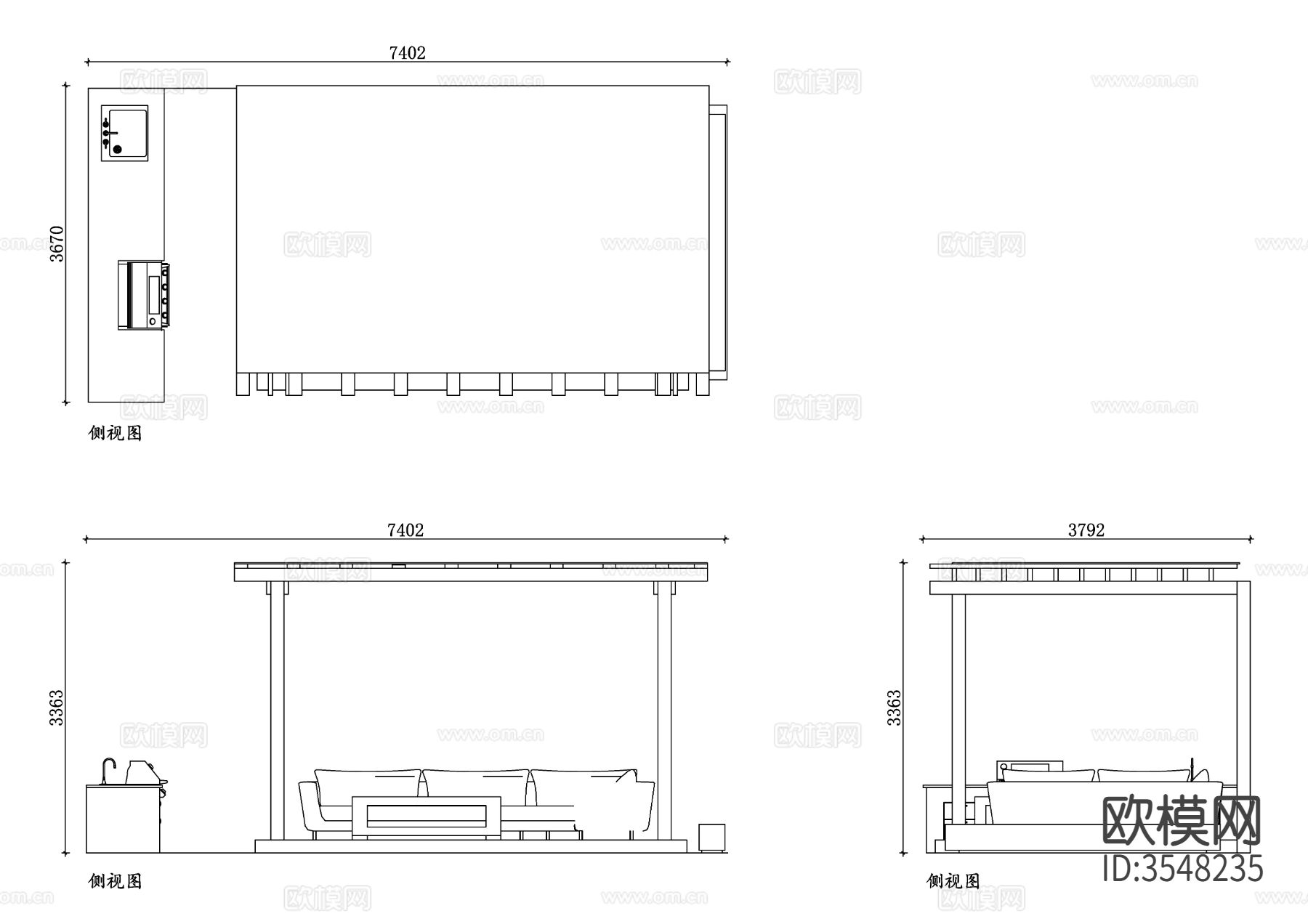 户外凉棚cad立面图下载