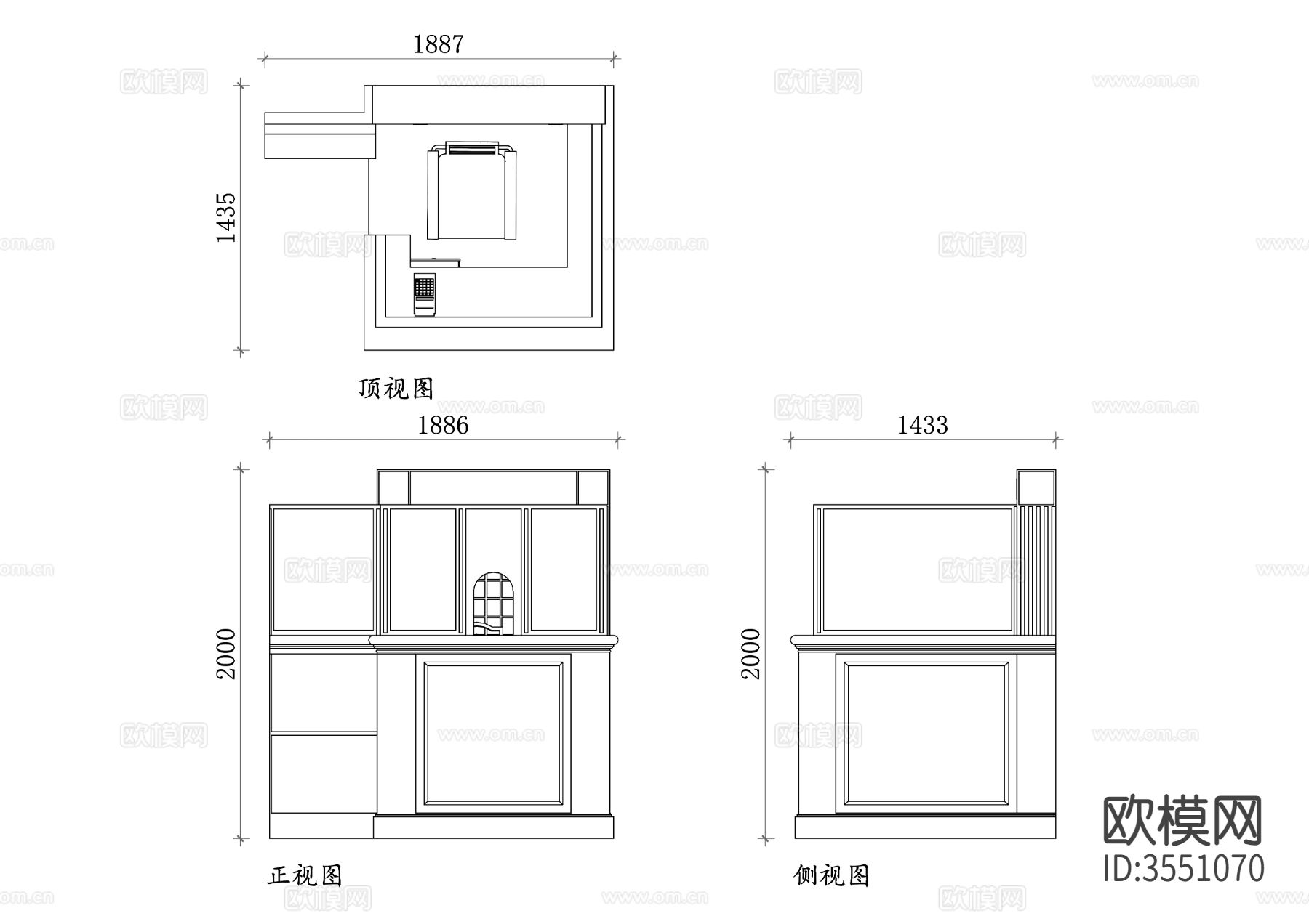 景区售票亭cad立面图下载