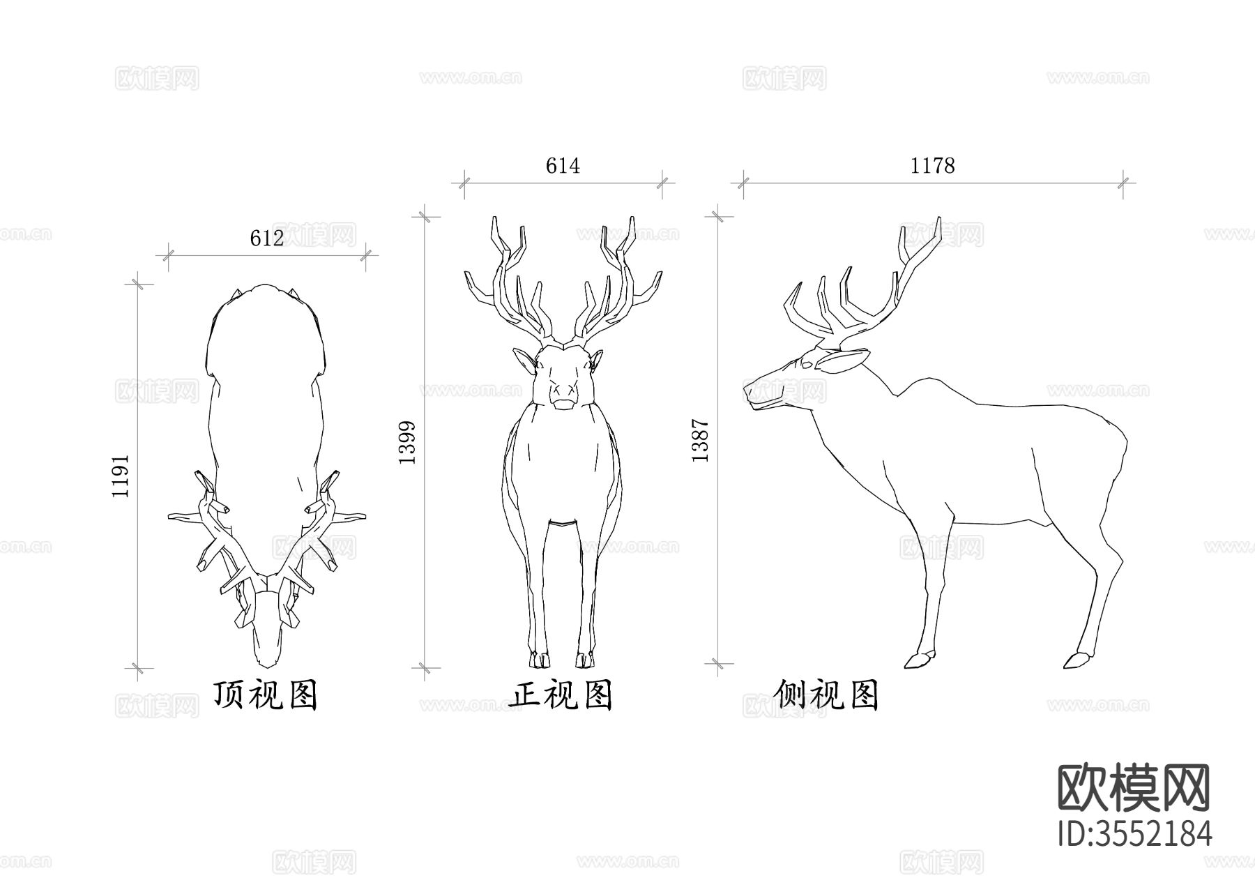 麋鹿动物cad立面图下载