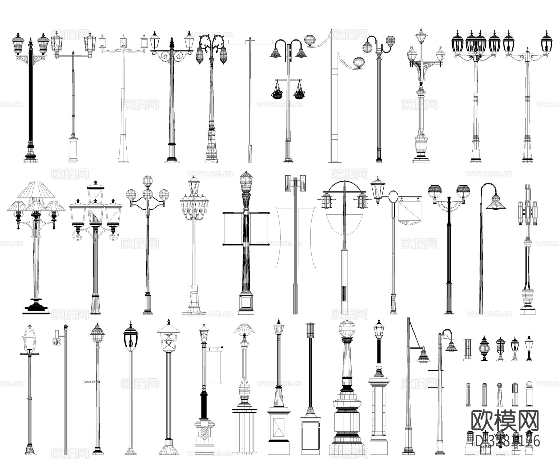 新中式路灯CAD图库下载（渲染图4）