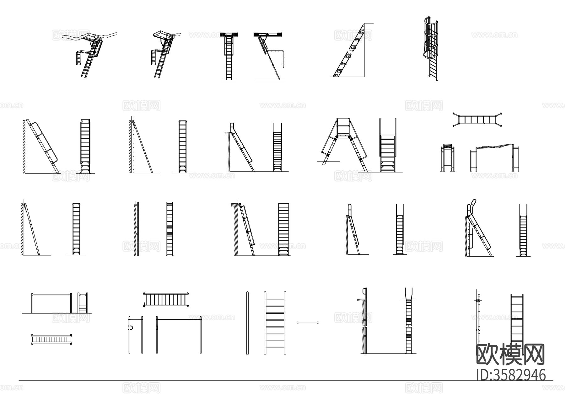 梯子 梯凳cad图库下载