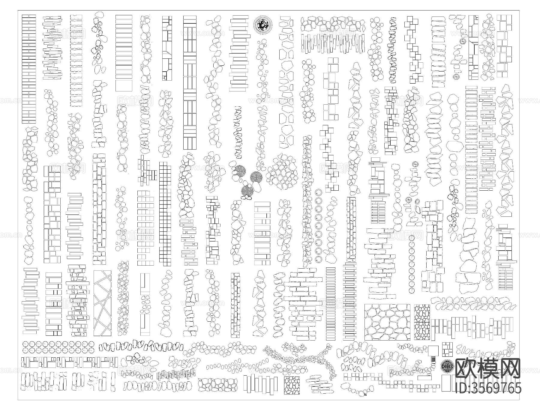 步道汀步小路CAD图库下载（渲染图1）